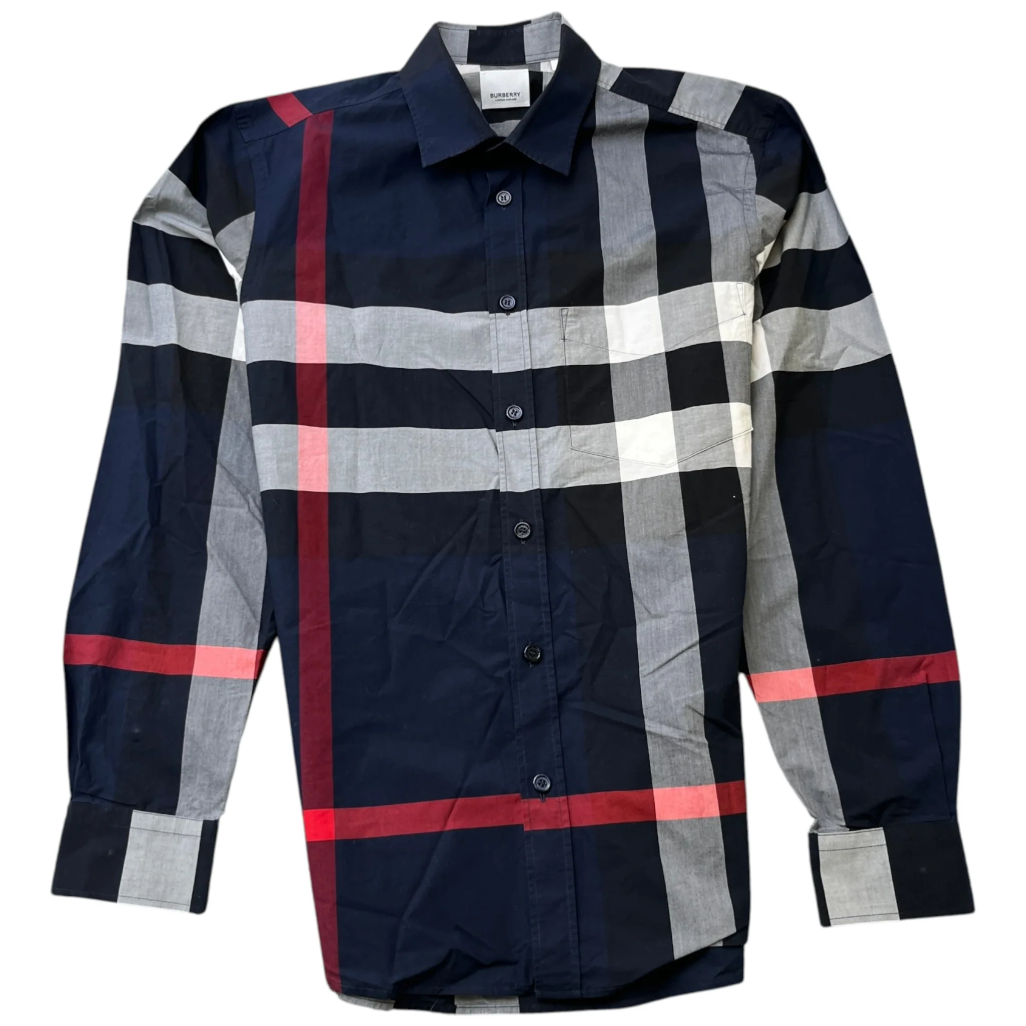 Men's Checkered Long Sleeve Shirt Navy Size S