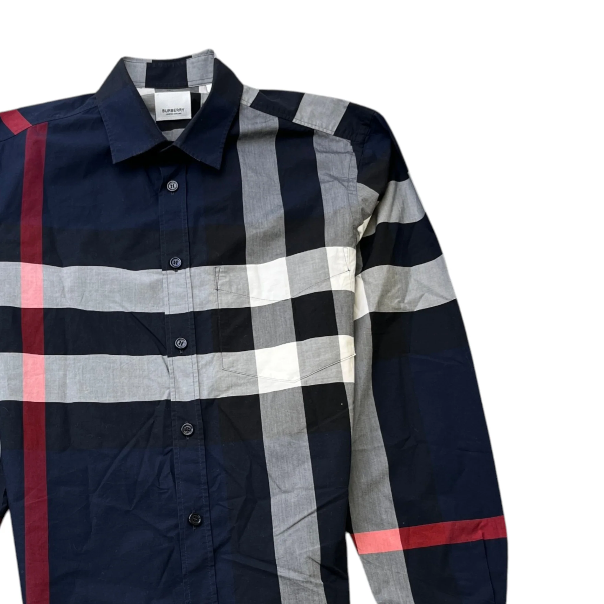 Men's Checkered Long Sleeve Shirt Navy Size S - Image 3