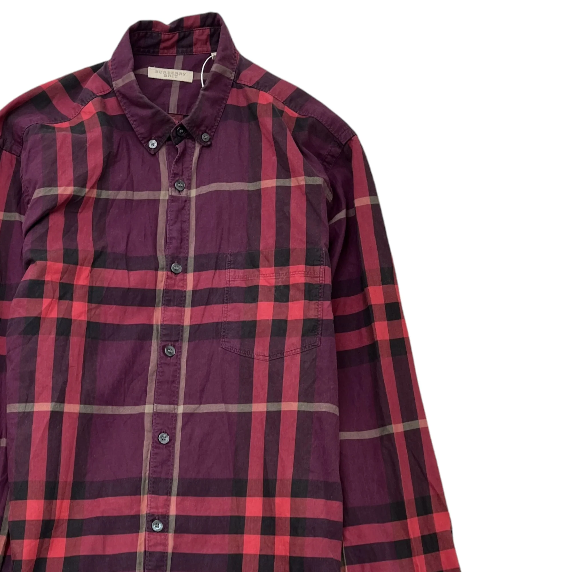 Men's Checkered Shirt Burgundy Size M - Image 3