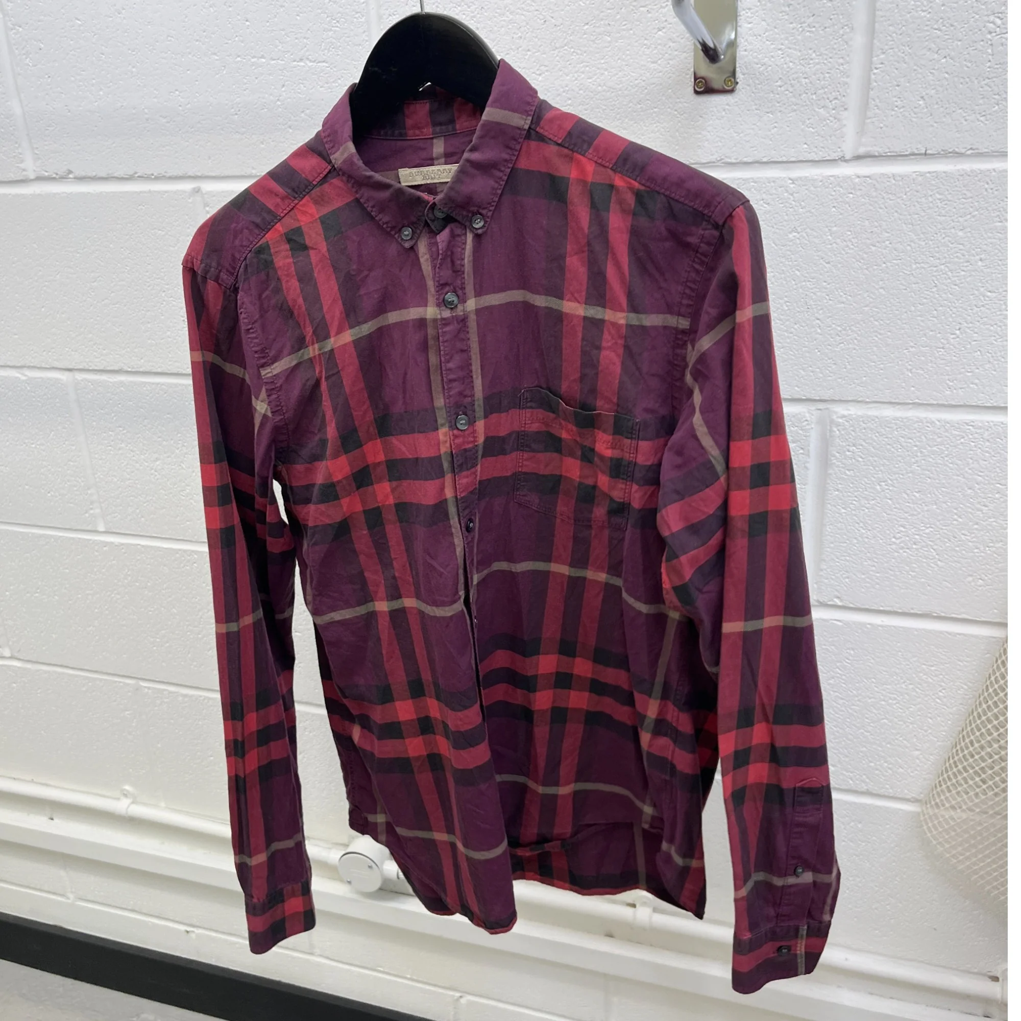 Men's Checkered Shirt Burgundy Size M - Image 7