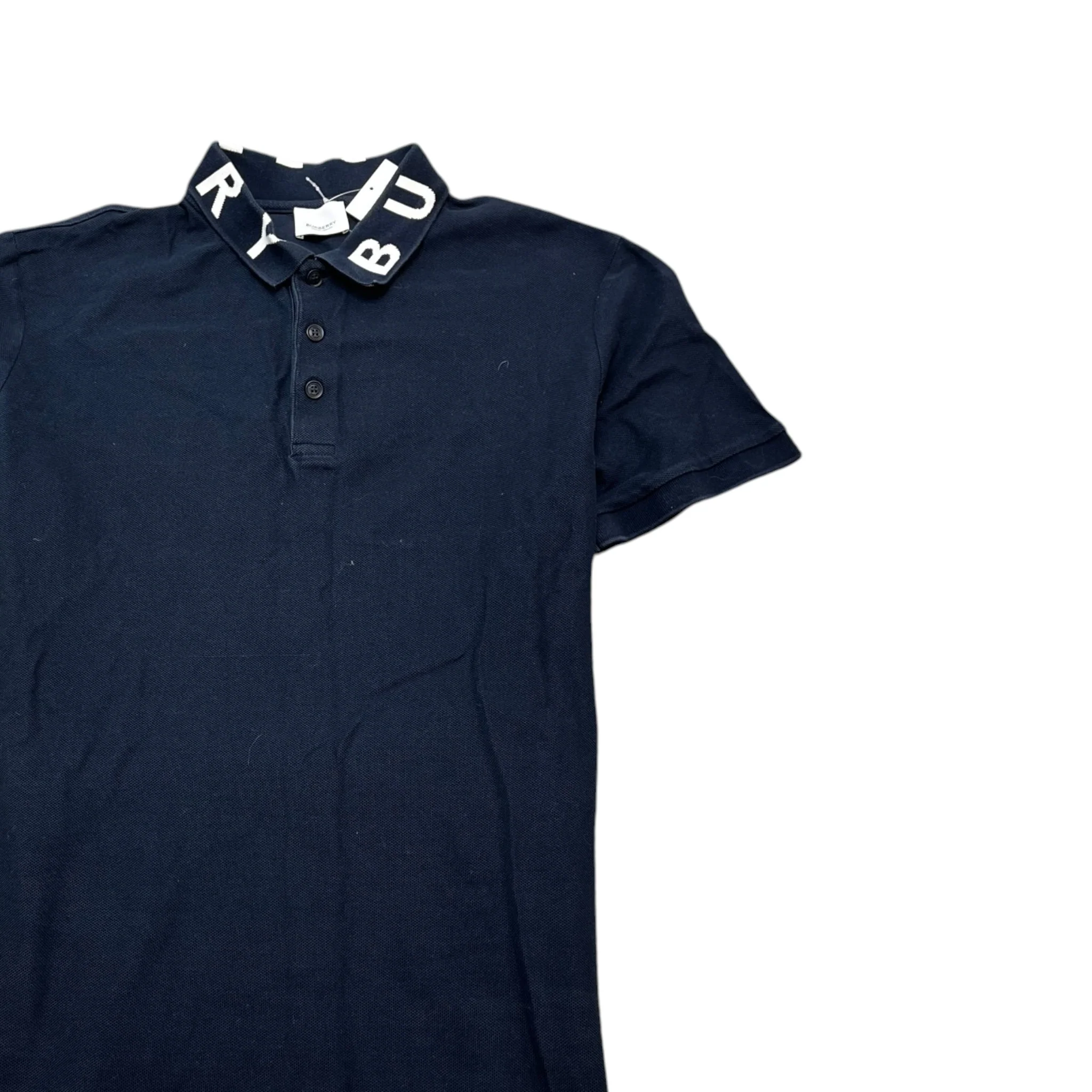 Men's Collar Logo Print Polo Shirt Navy Size L - Image 3
