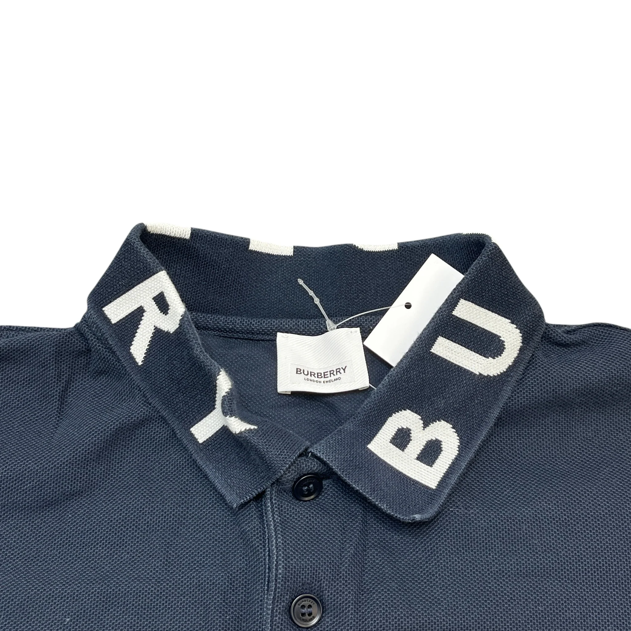 Men's Collar Logo Print Polo Shirt Navy Size L - Image 5