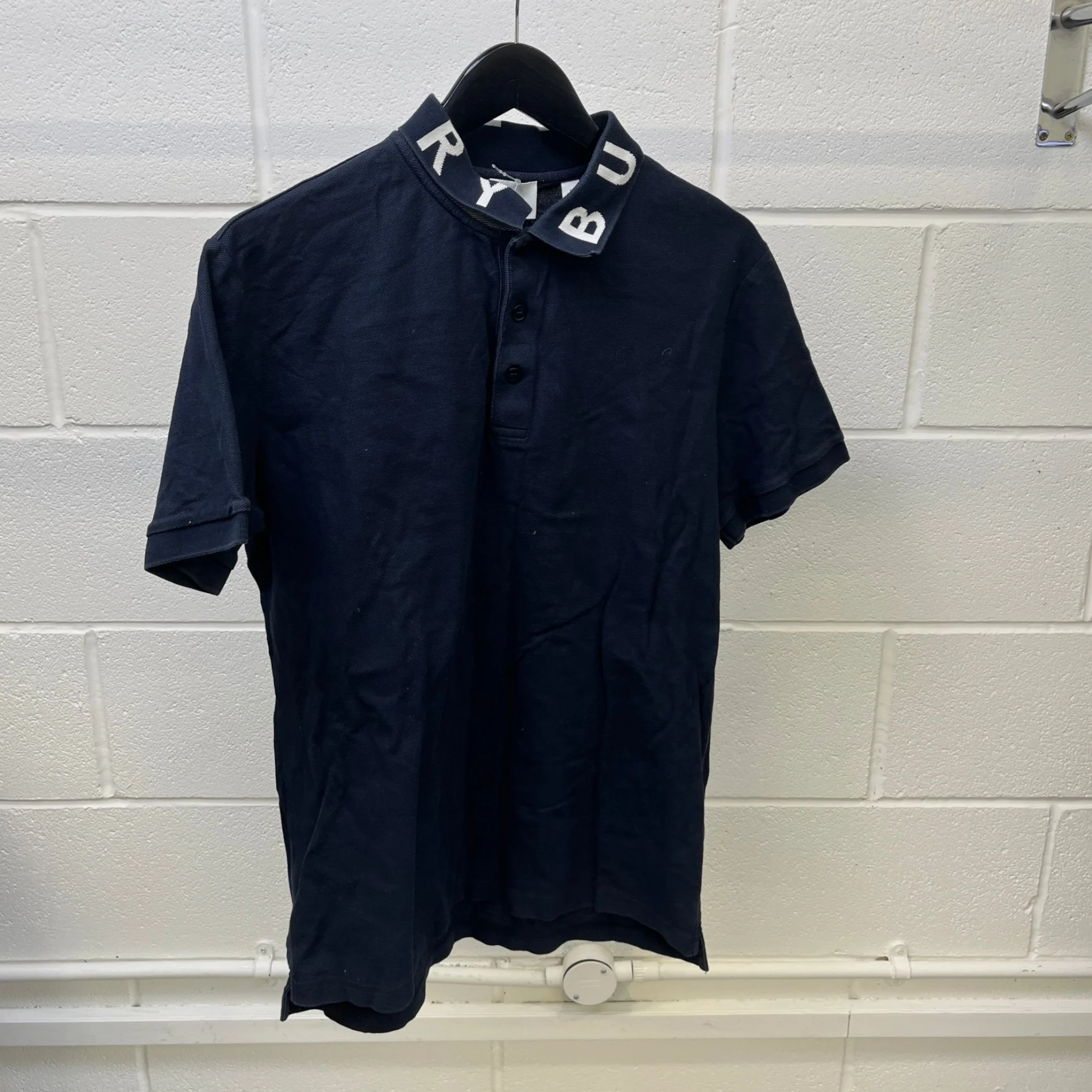 Men's Collar Logo Print Polo Shirt Navy Size L - Image 8