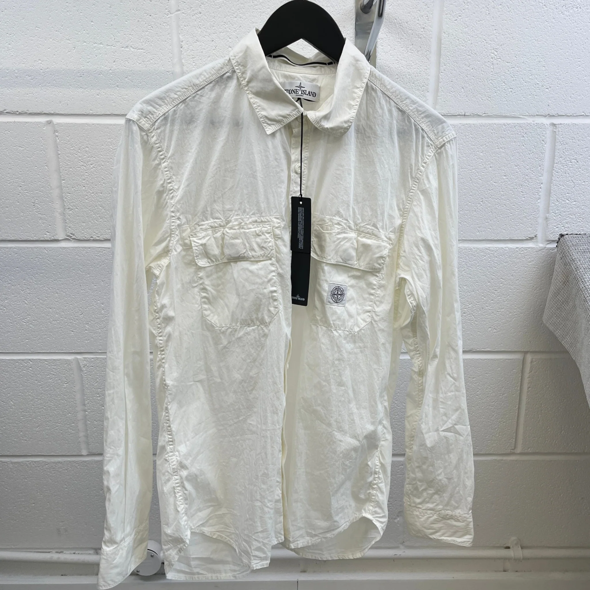 Men's Compass Logo Patch Long Sleeve Shirt White Size XL - Image 14
