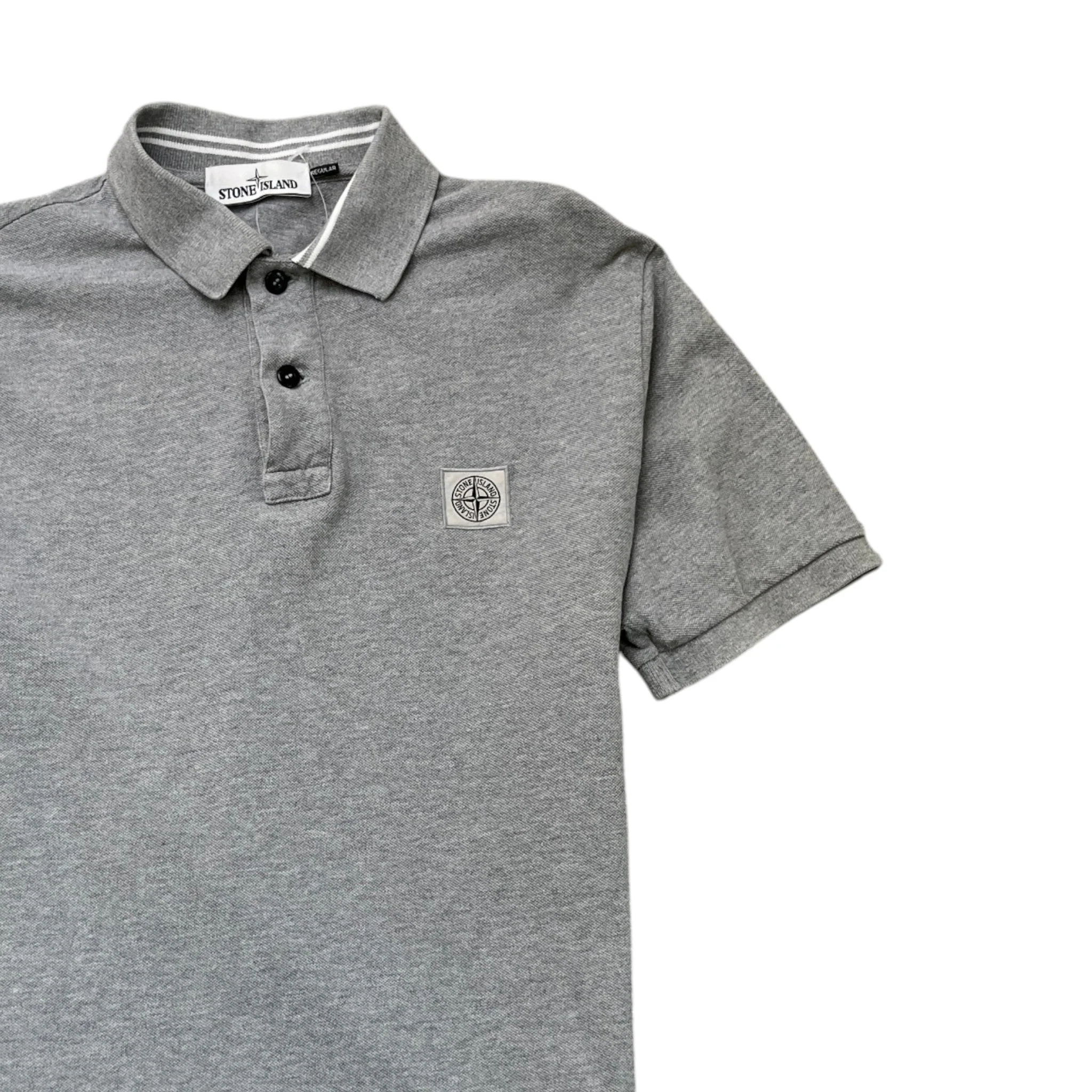 Men's Compass Logo Patch Polo Shirt Grey Size M - Image 3