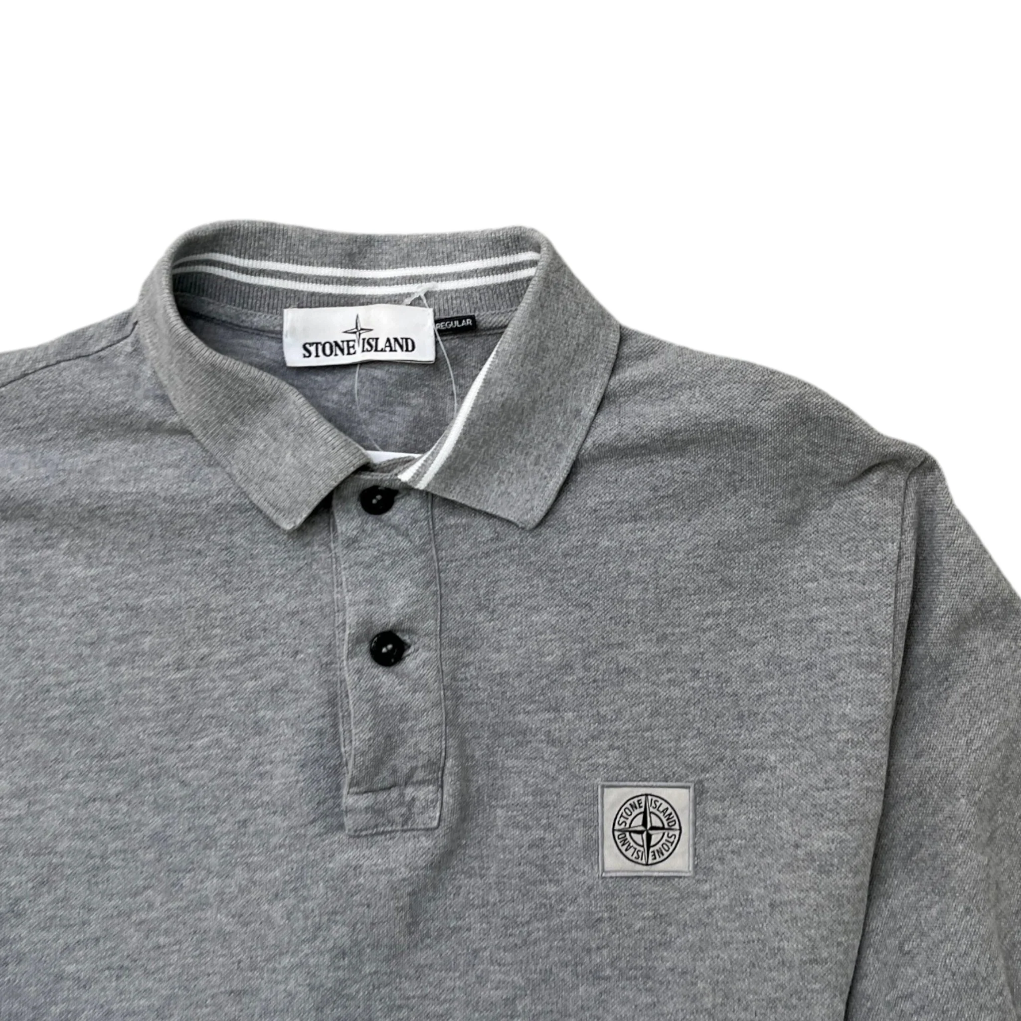 Men's Compass Logo Patch Polo Shirt Grey Size M - Image 5