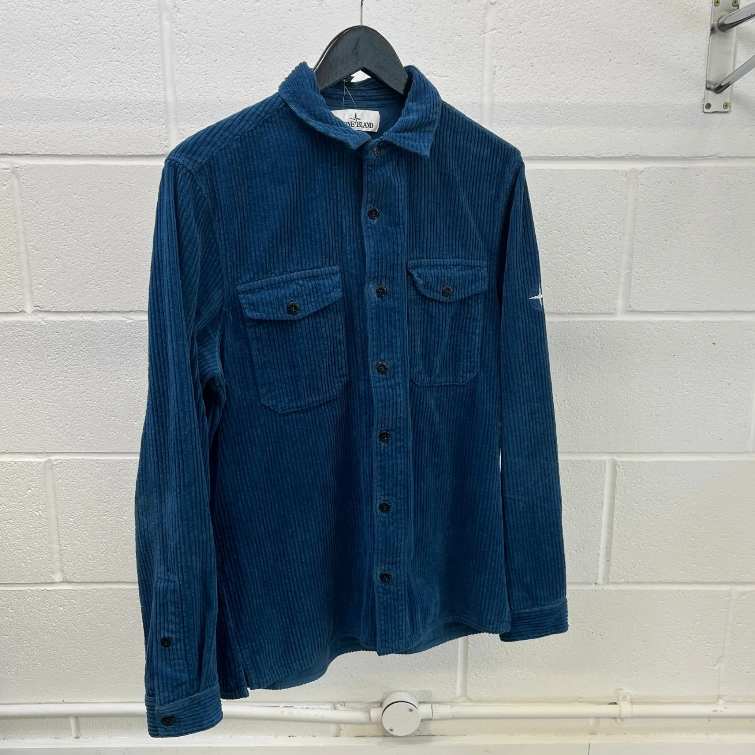Men's Corduroy Embroidered Logo OverShirt Blue Size M - Image 10