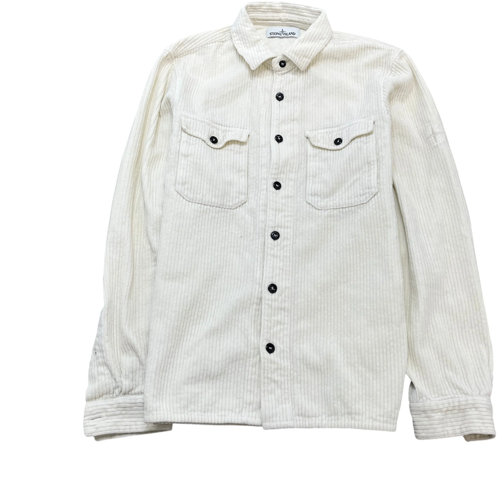 Men's Corduroy Embroidered Logo OverShirt Cream Size M