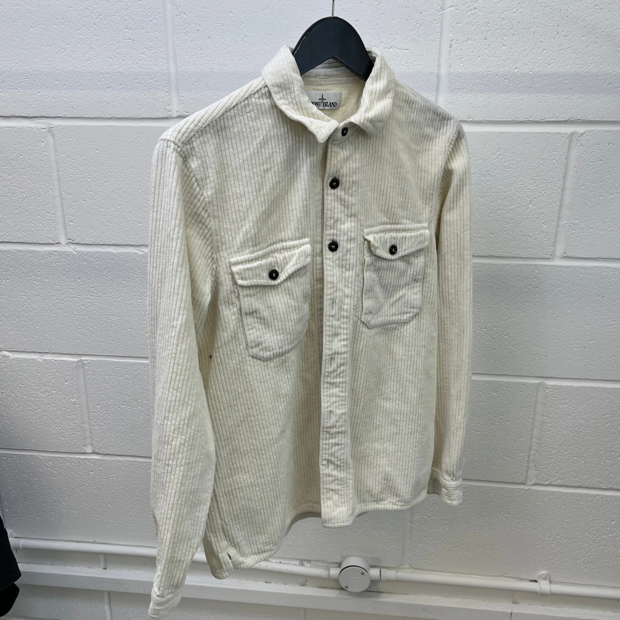 Men's Corduroy Embroidered Logo OverShirt Cream Size M - Image 8