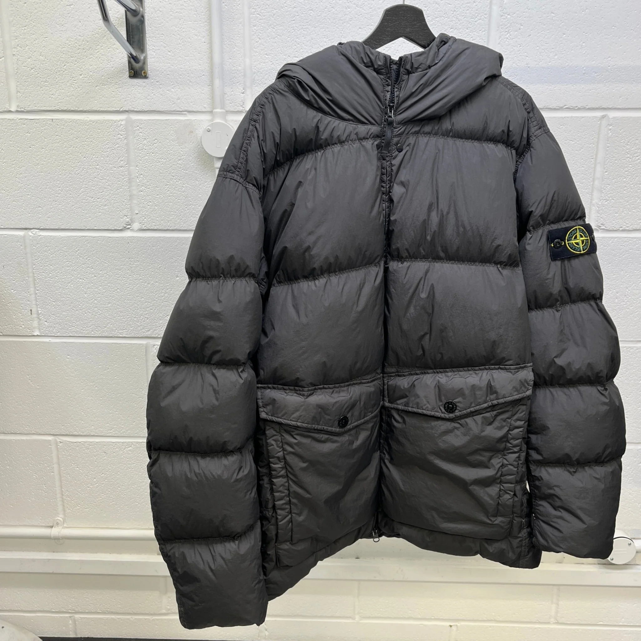 Men's Crinkle Reps Hooded Down Jacket Black Size XXXL - Image 13