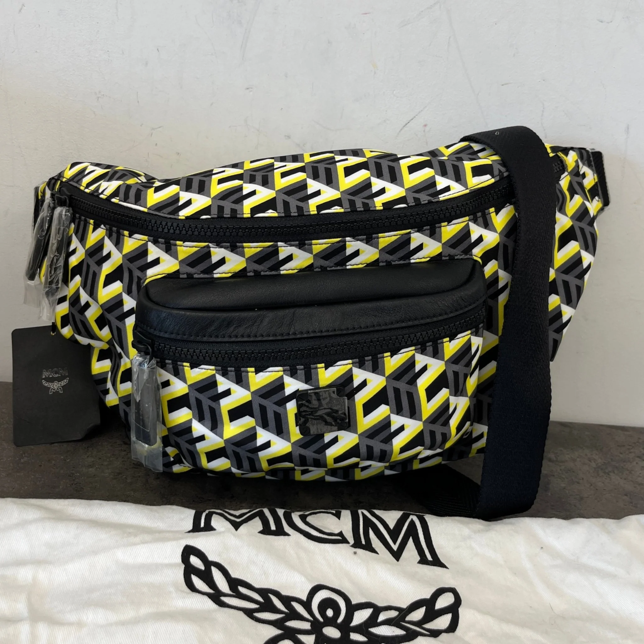 Men's Cubic Monogram Belt Bag Charcoal - Image 14