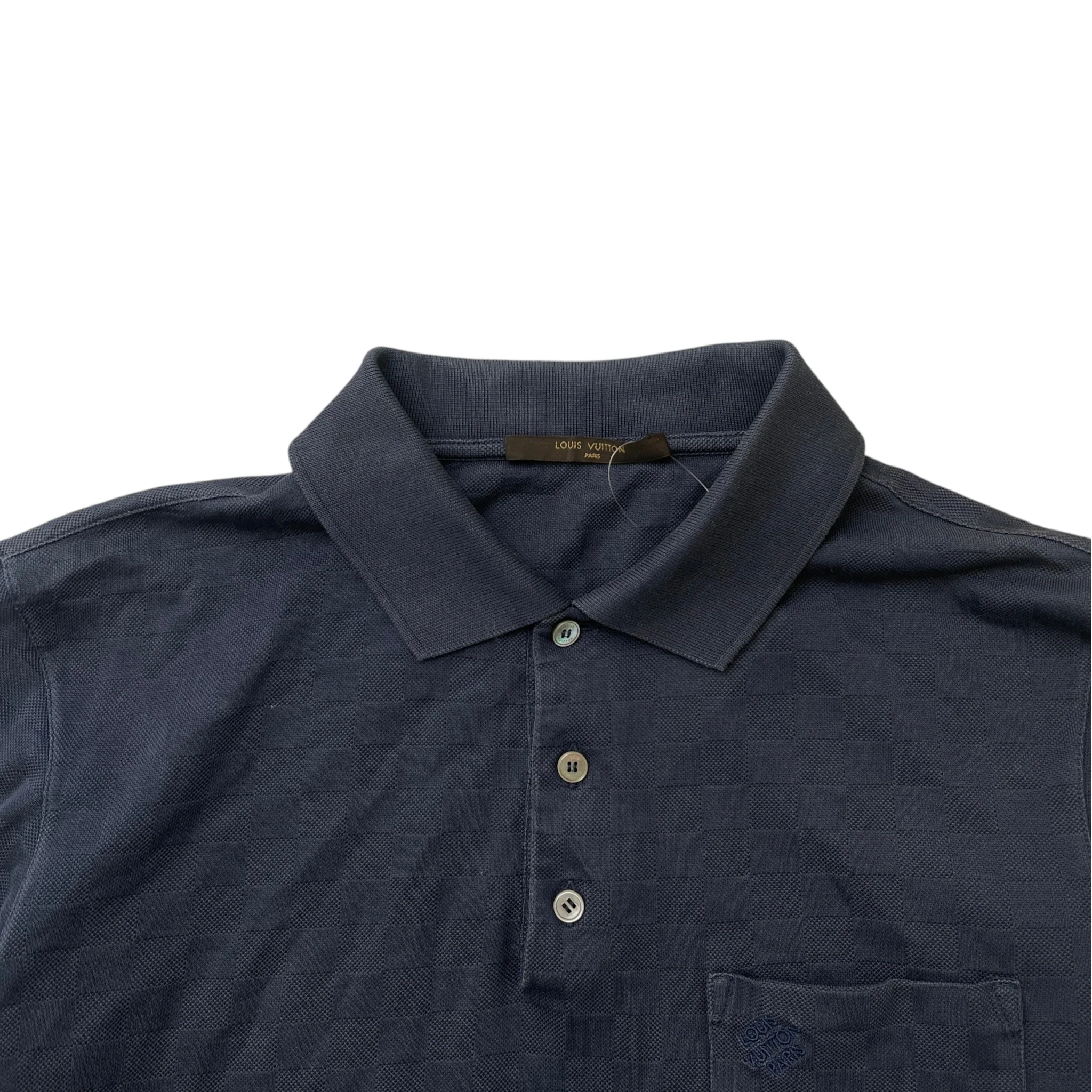 Men's Damier Polo Shirt Navy Size M - Image 6