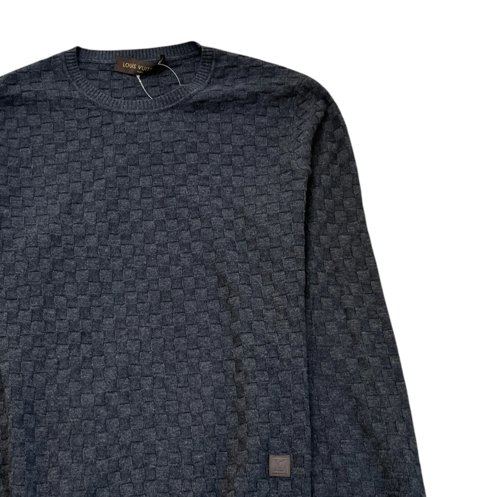 Men's Damier Signature Crewneck Jumper Grey Size M - Image 3