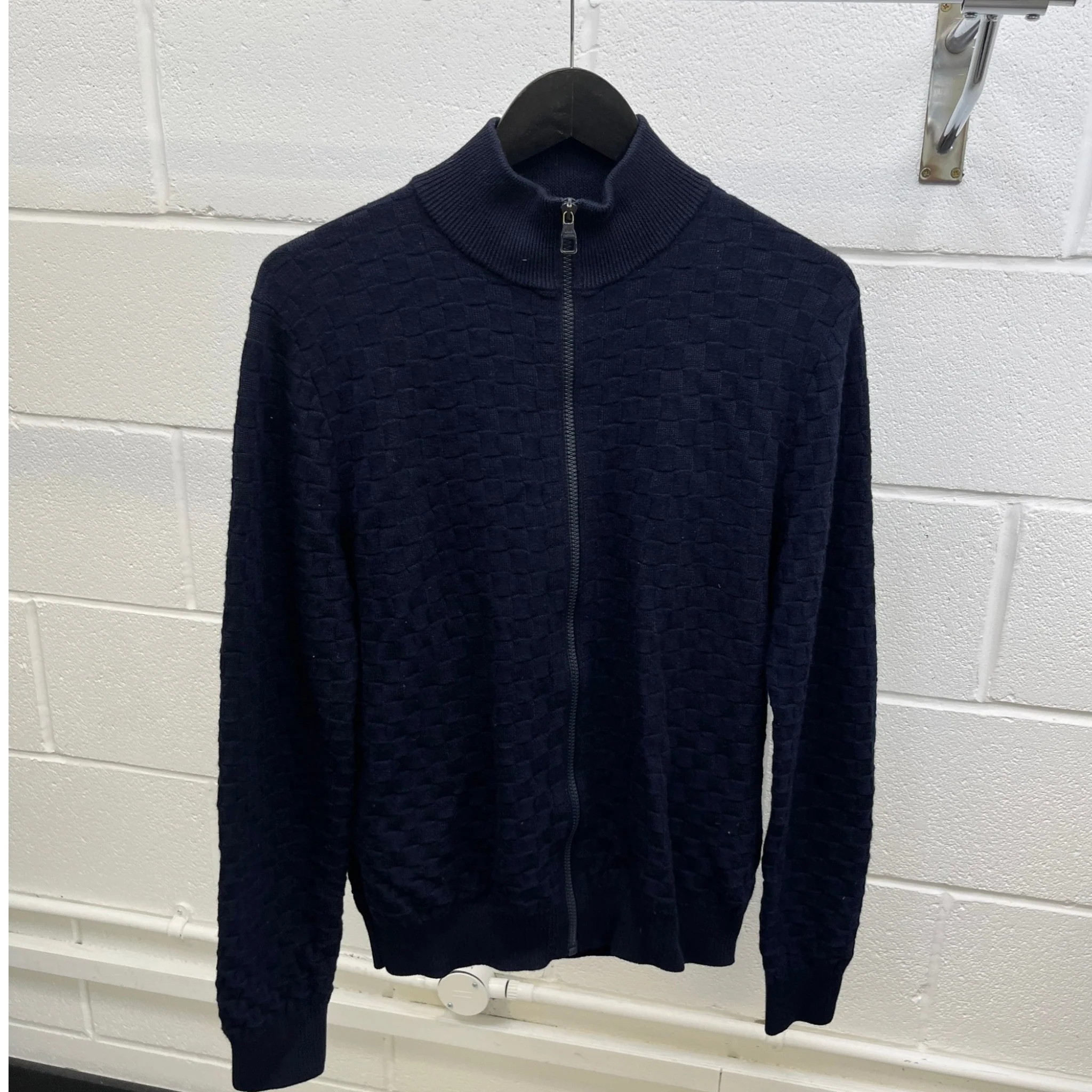 Men's Damier Signature Zip-Through Jumper Navy Size S - Image 8