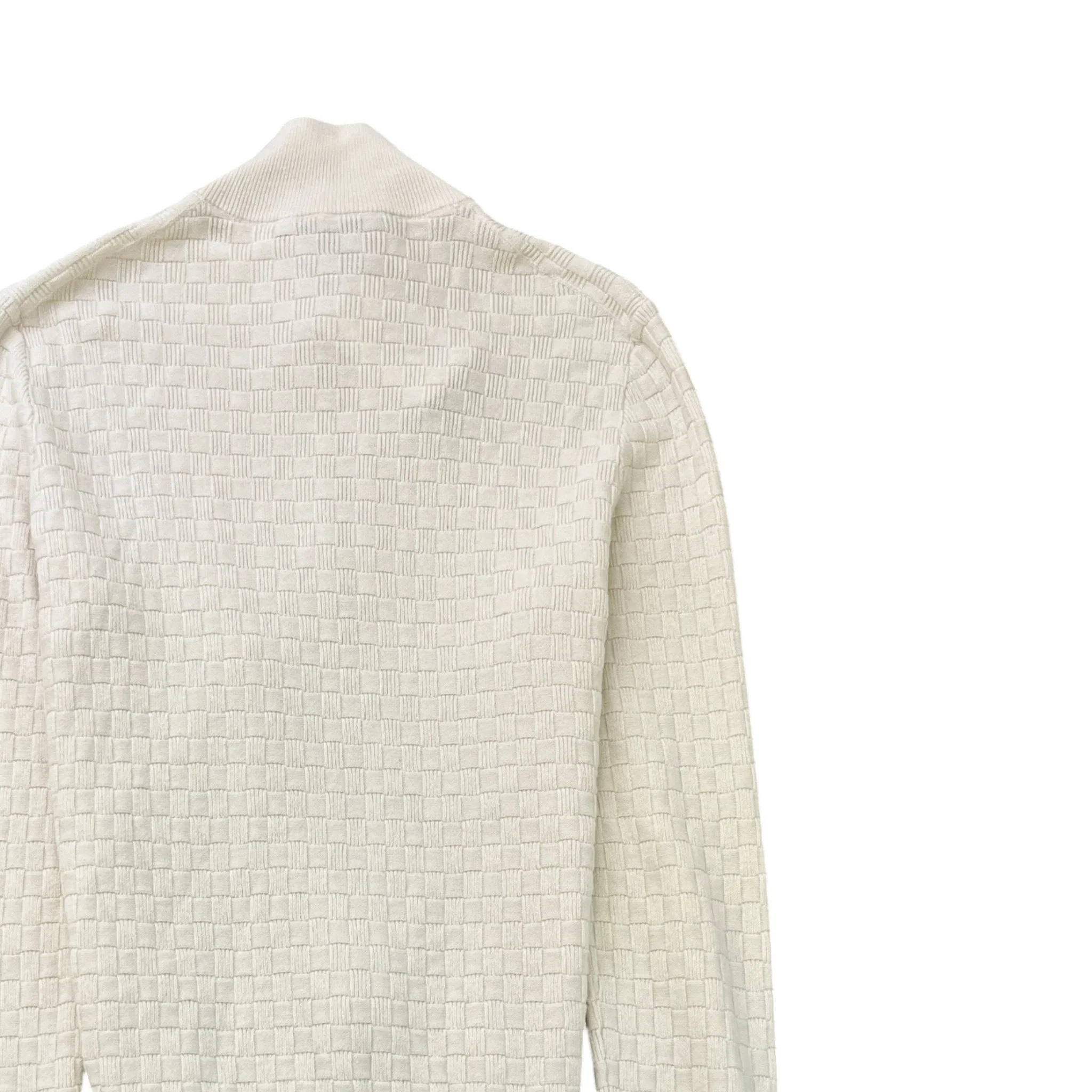 Men's Damier Zip-Up Cardigan Cream Size S - Image 4