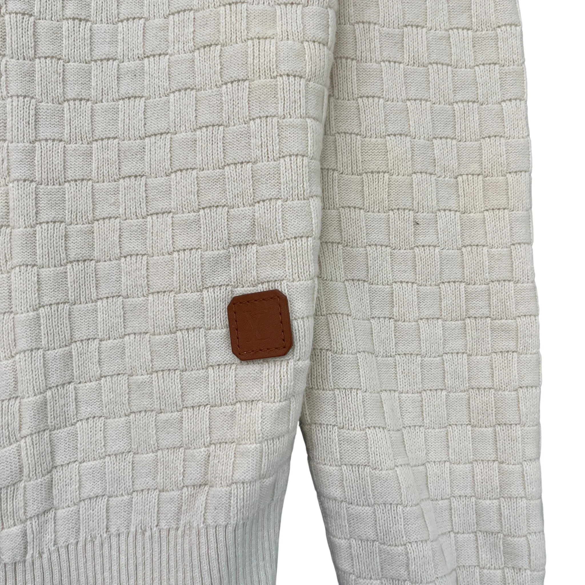 Men's Damier Zip-Up Cardigan Cream Size S - Image 5