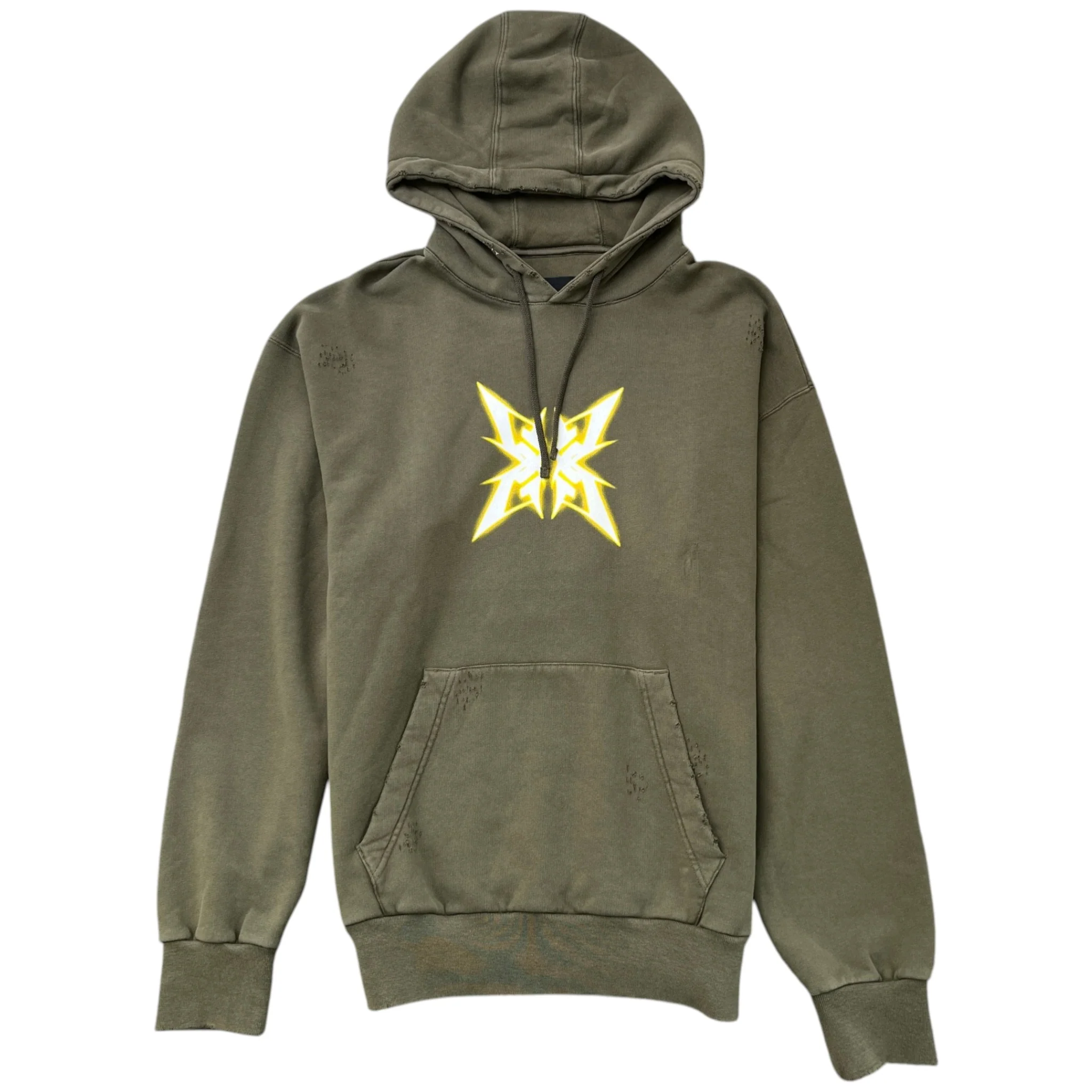 Men's Distressed Logo Hoodie Khaki Size M