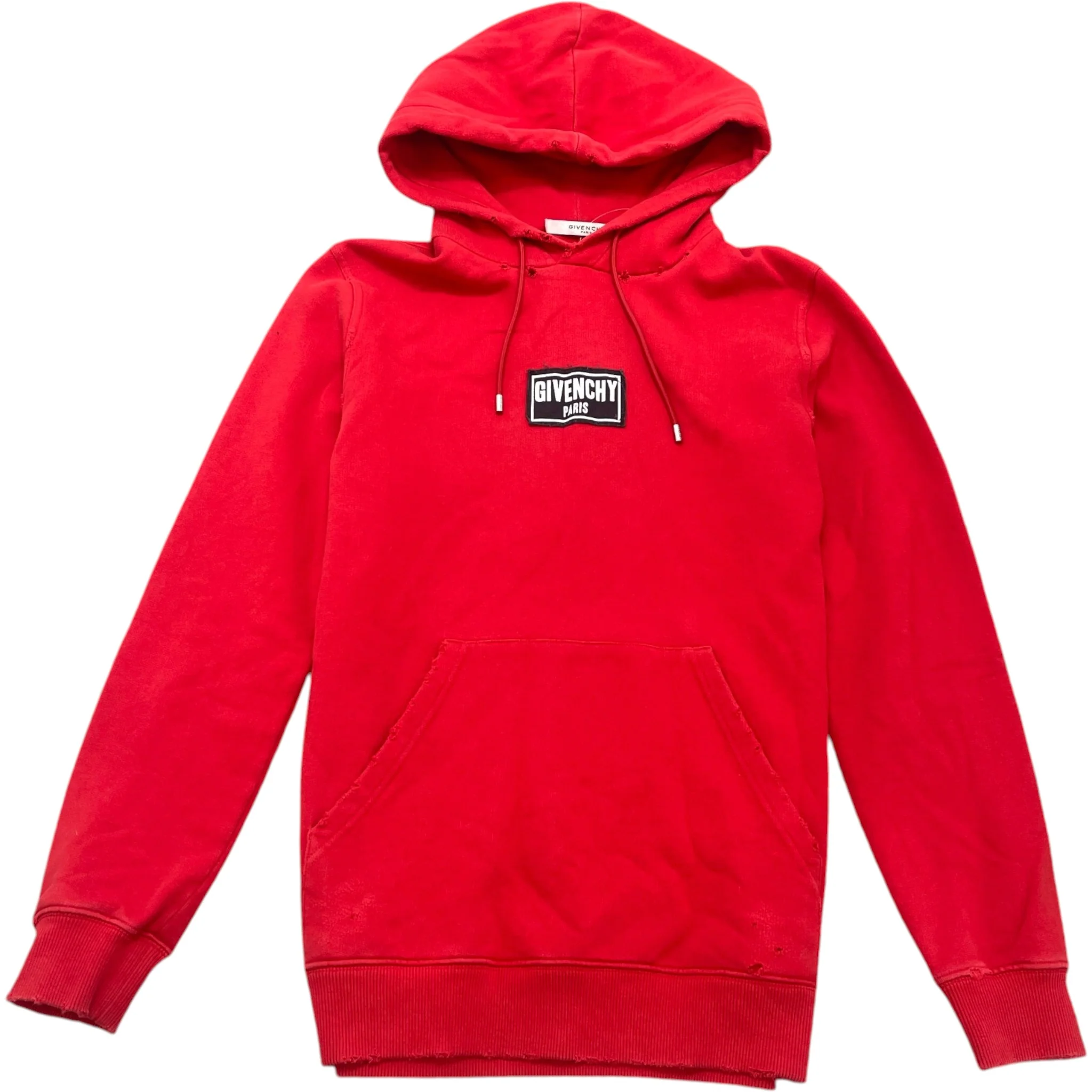 Men's Distressed Logo Patch Hoodie Red Size XS