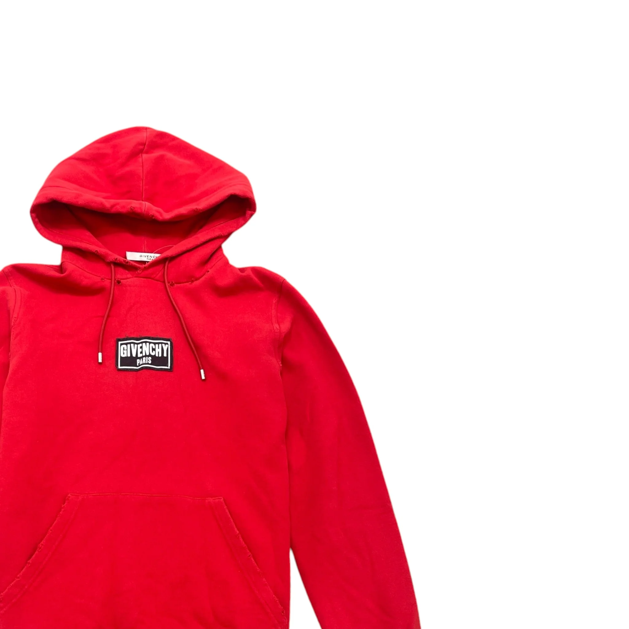 Men's Distressed Logo Patch Hoodie Red Size XS - Image 3