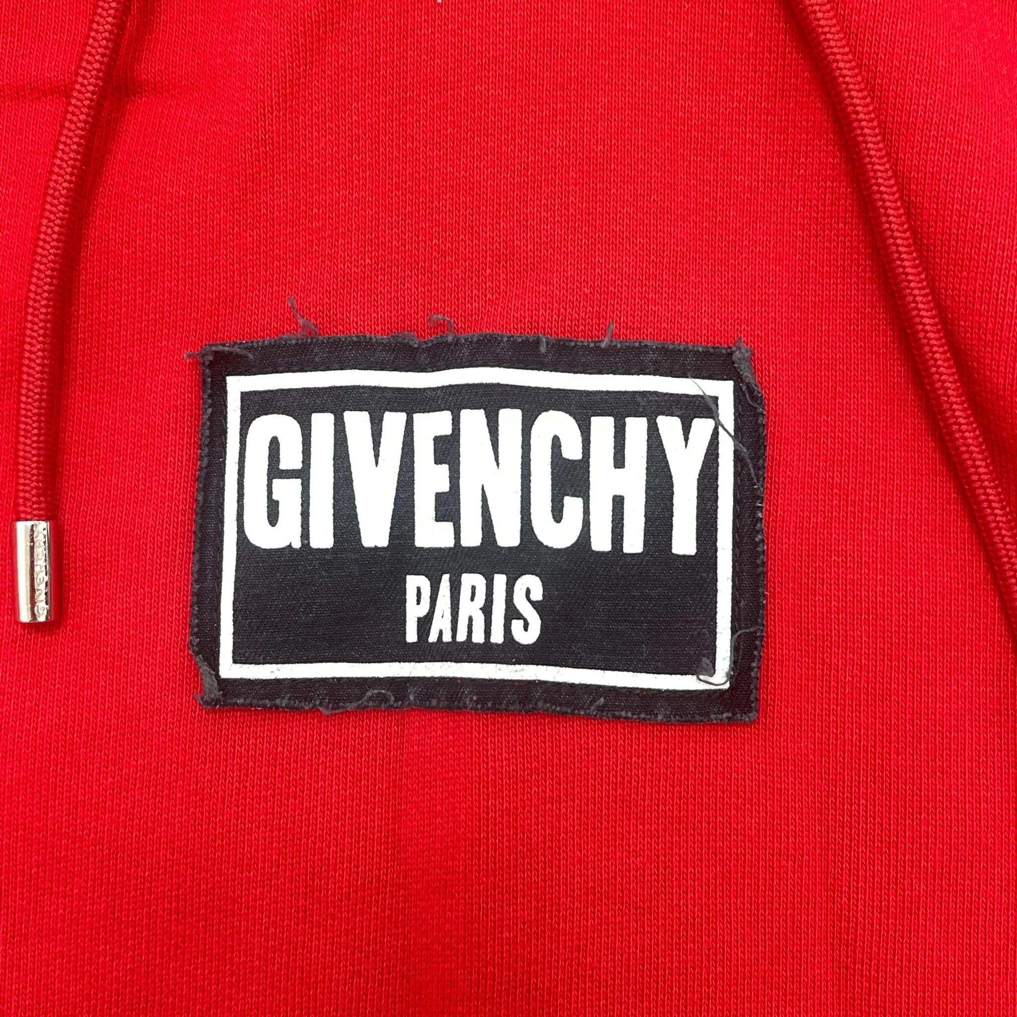 Men's Distressed Logo Patch Hoodie Red Size XS - Image 6