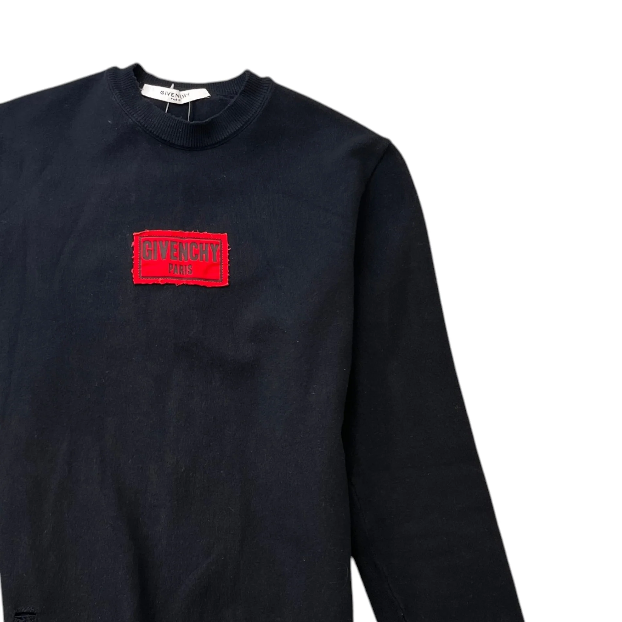 Men's Distressed Logo Patch Jumper Black Size XS - Image 3