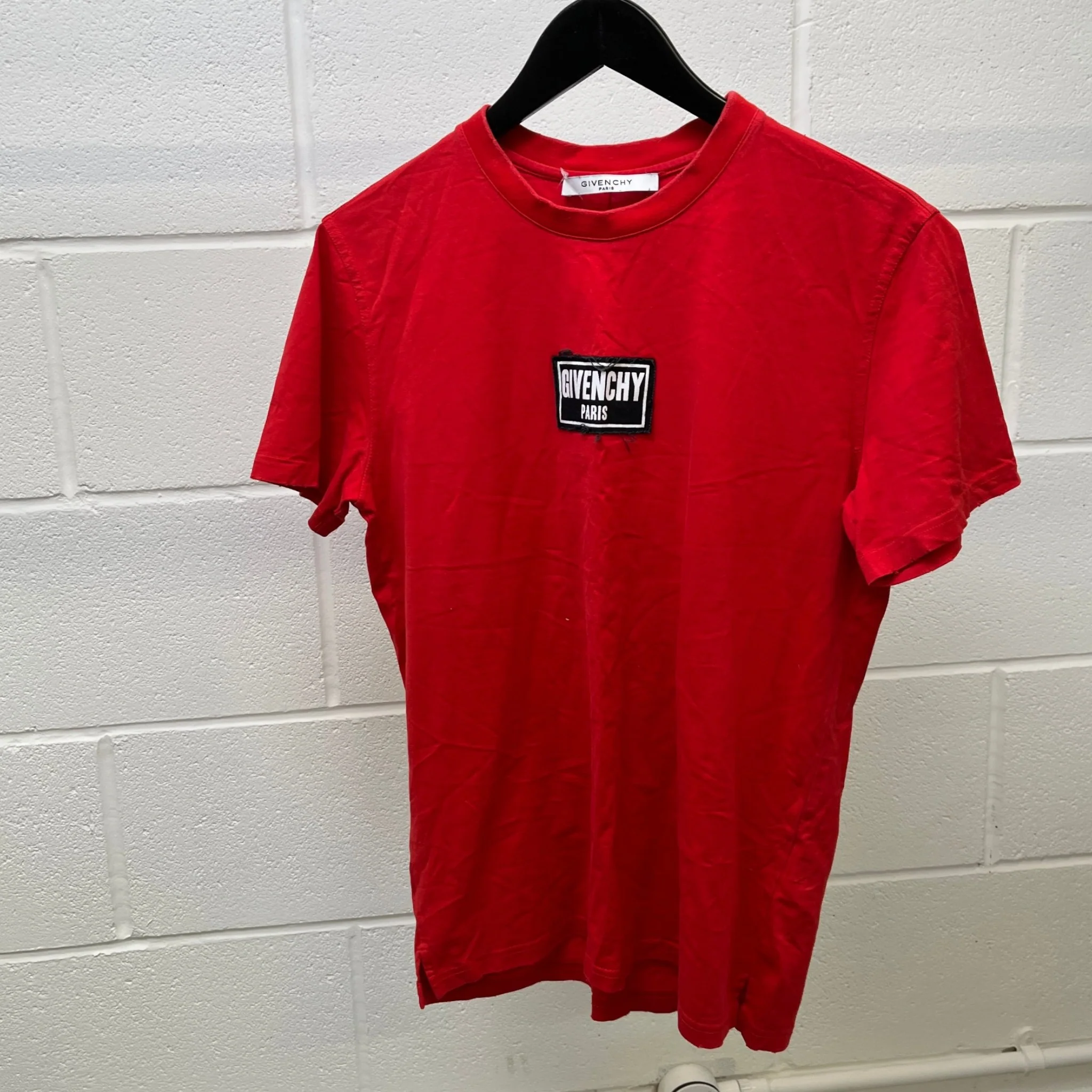 Men's Distressed Logo Patch T-Shirt Red Size S - Image 8