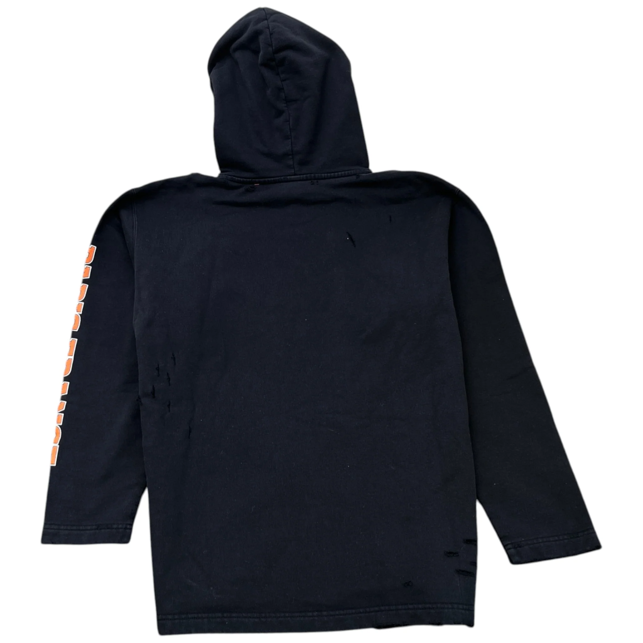 Men's Distressed Logo Print Hoodie Black Size XS - Image 2