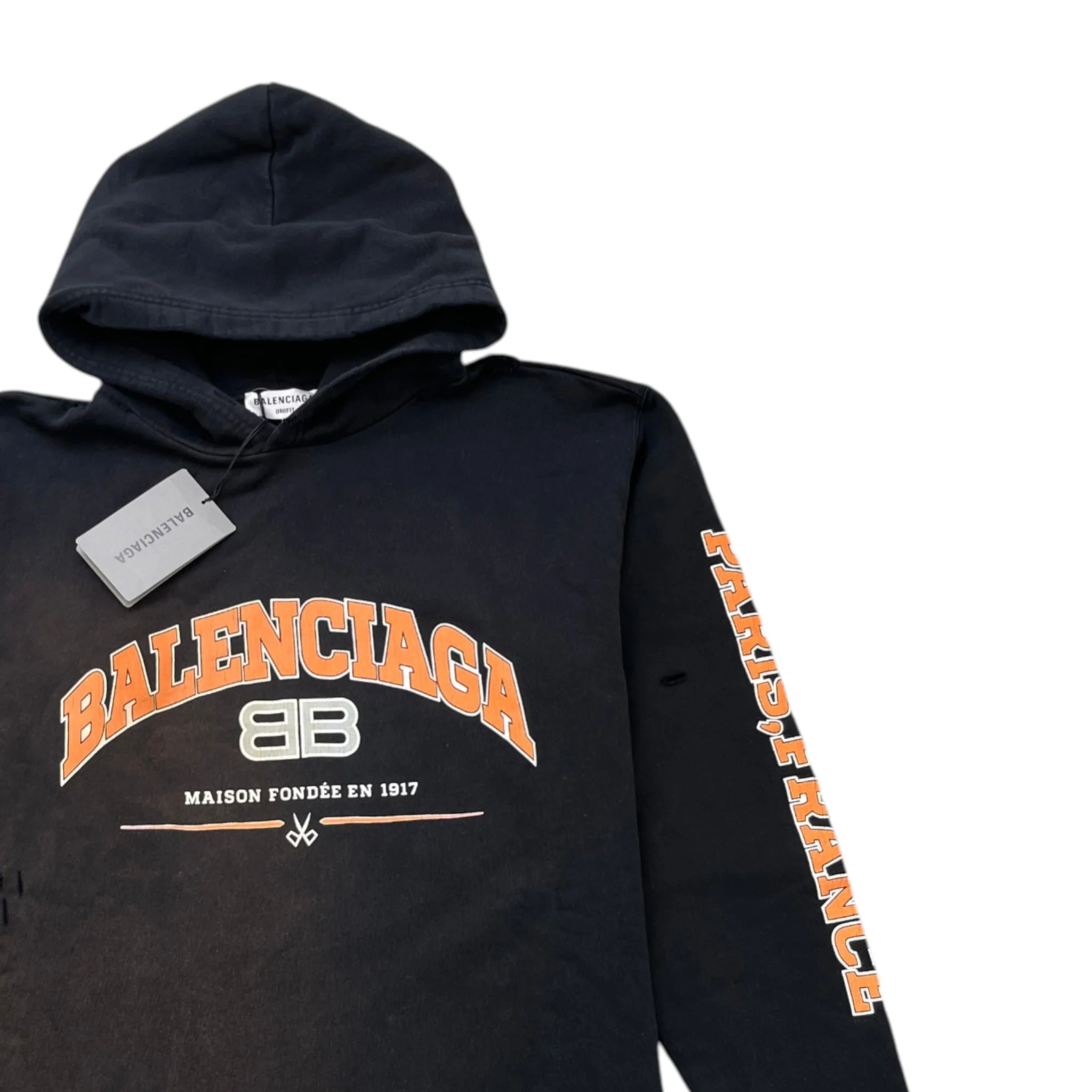 Men's Distressed Logo Print Hoodie Black Size XS - Image 3