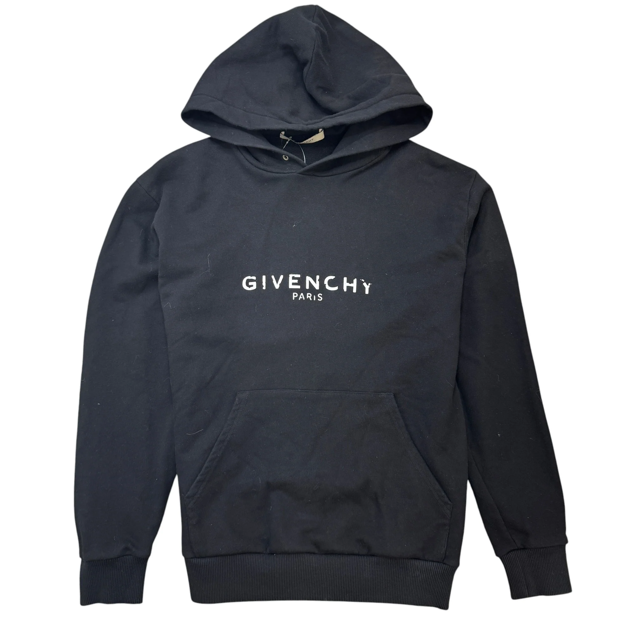 Men's Distressed Logo Print Hoodie Black Size XS