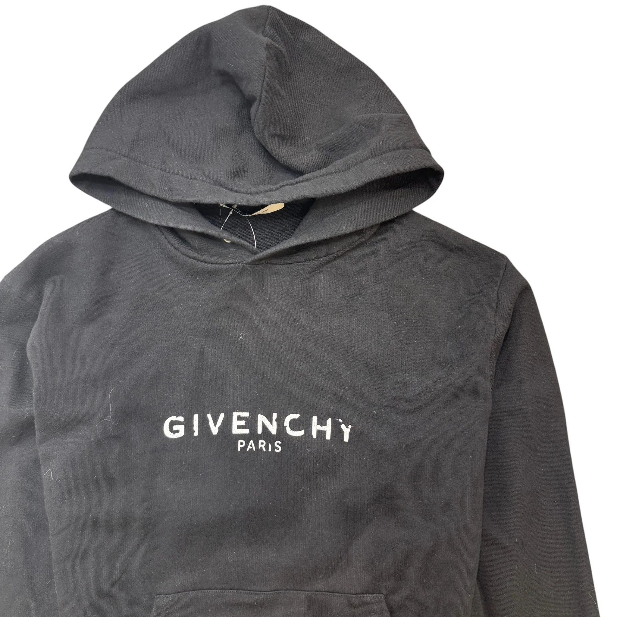 Men's Distressed Logo Print Hoodie Black Size XS - Image 3