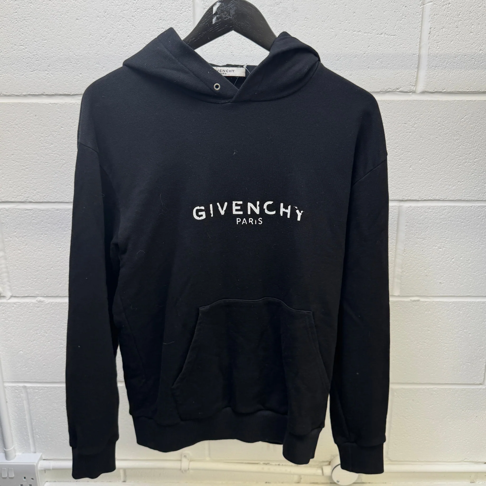 Men's Distressed Logo Print Hoodie Black Size XS - Image 7