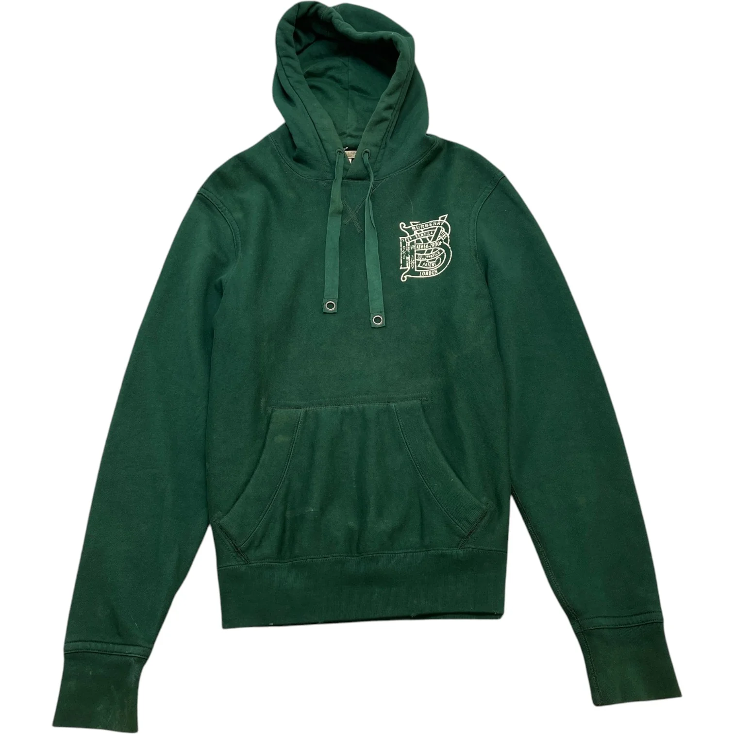 Men's Distressed Logo Print Hoodie Green Size XL