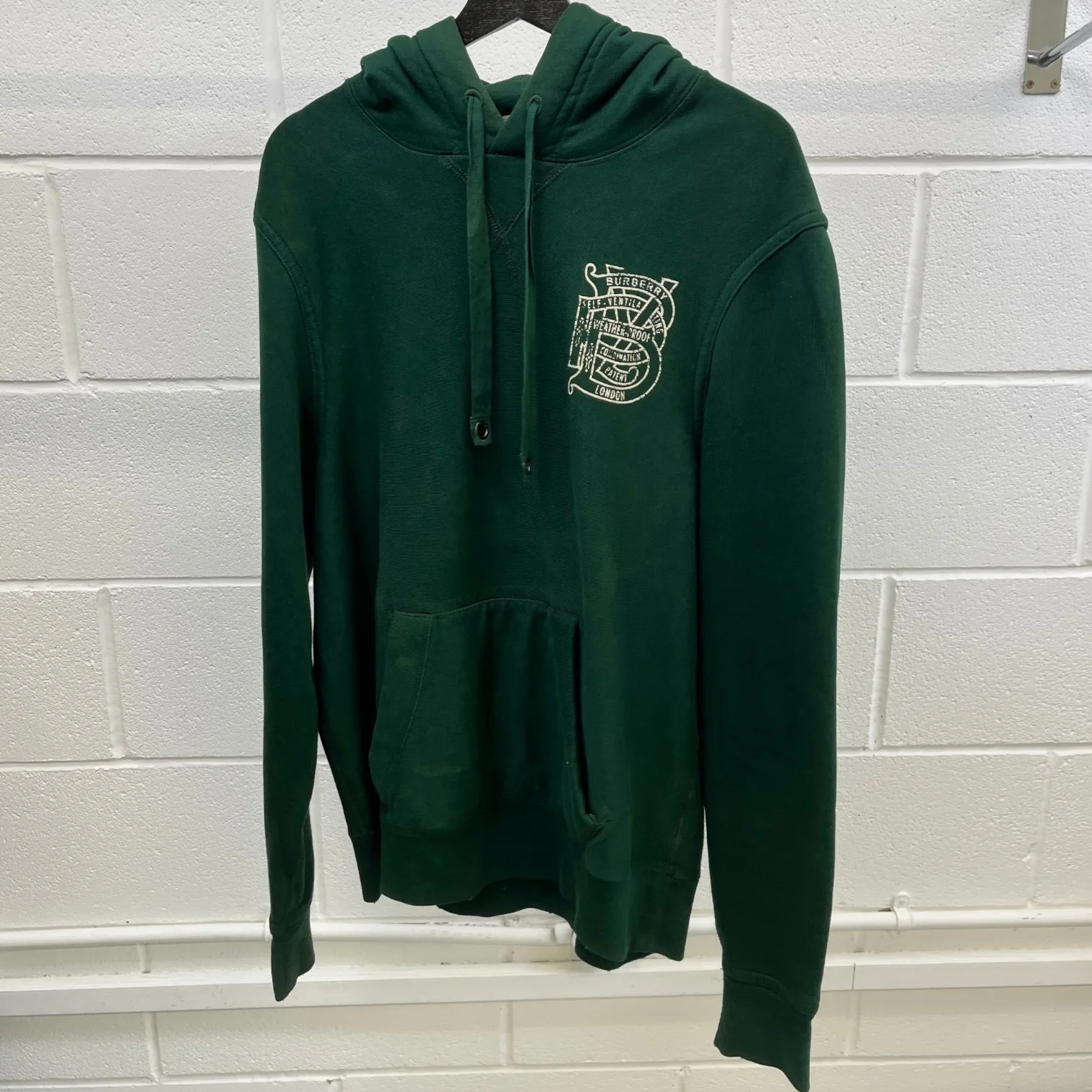 Men's Distressed Logo Print Hoodie Green Size XL - Image 10