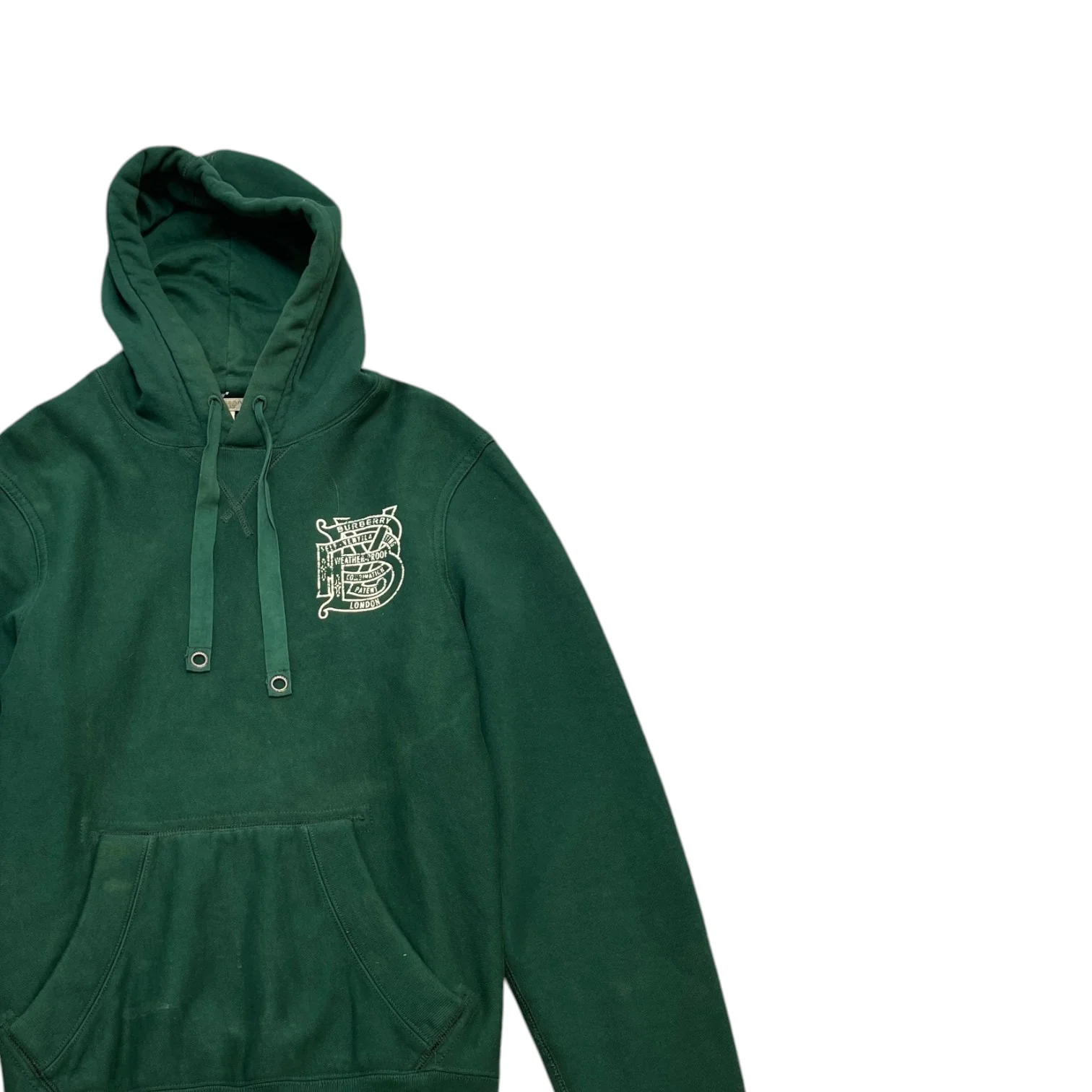 Men's Distressed Logo Print Hoodie Green Size XL - Image 3