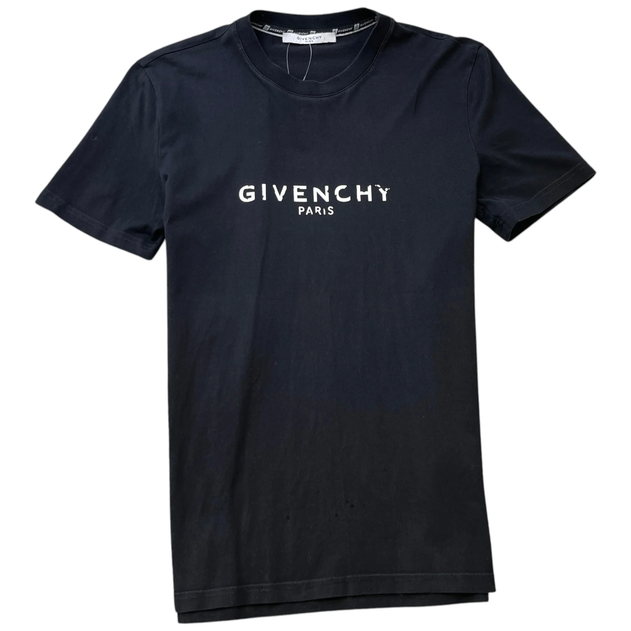 Men's Distressed Logo Print T-Shirt Black Size M