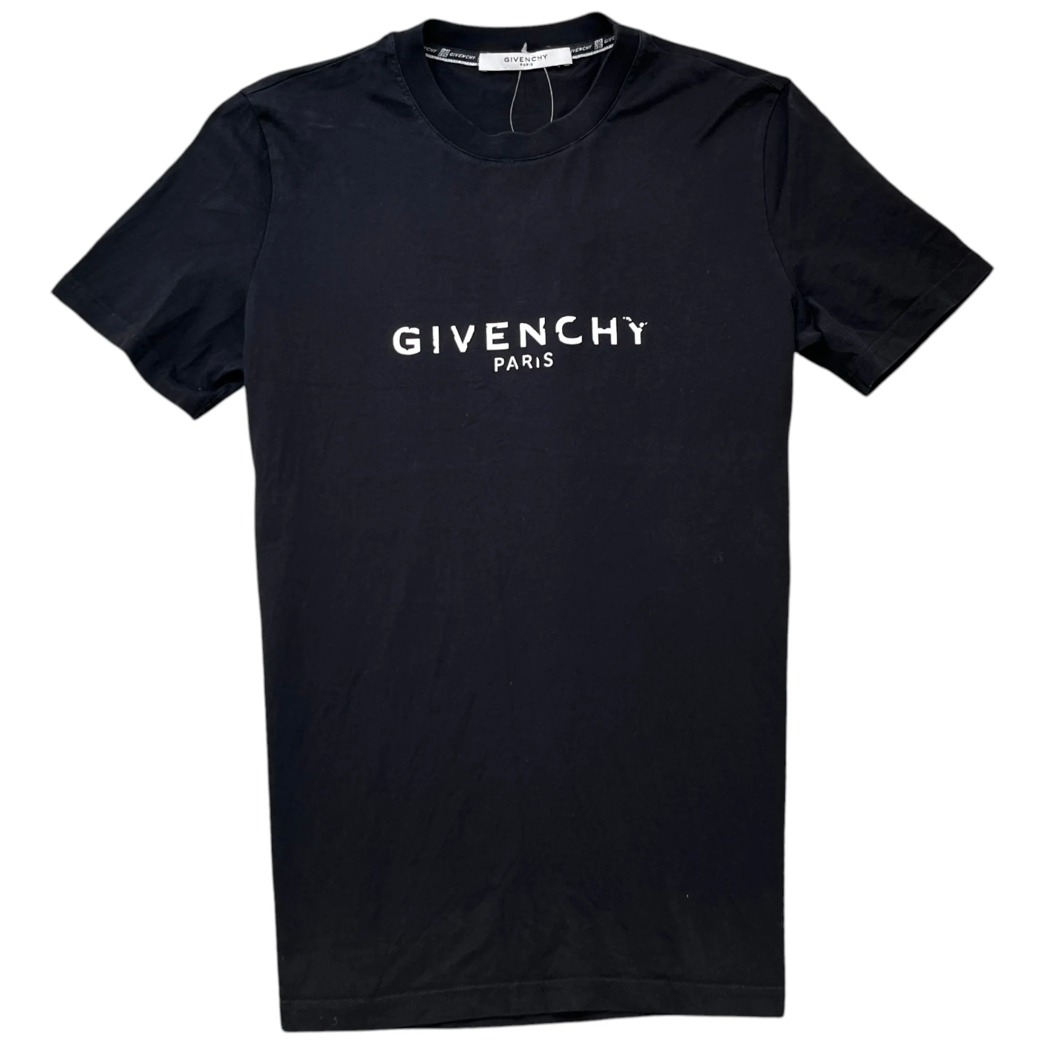 Men's Distressed Logo Print T-Shirt Black Size S