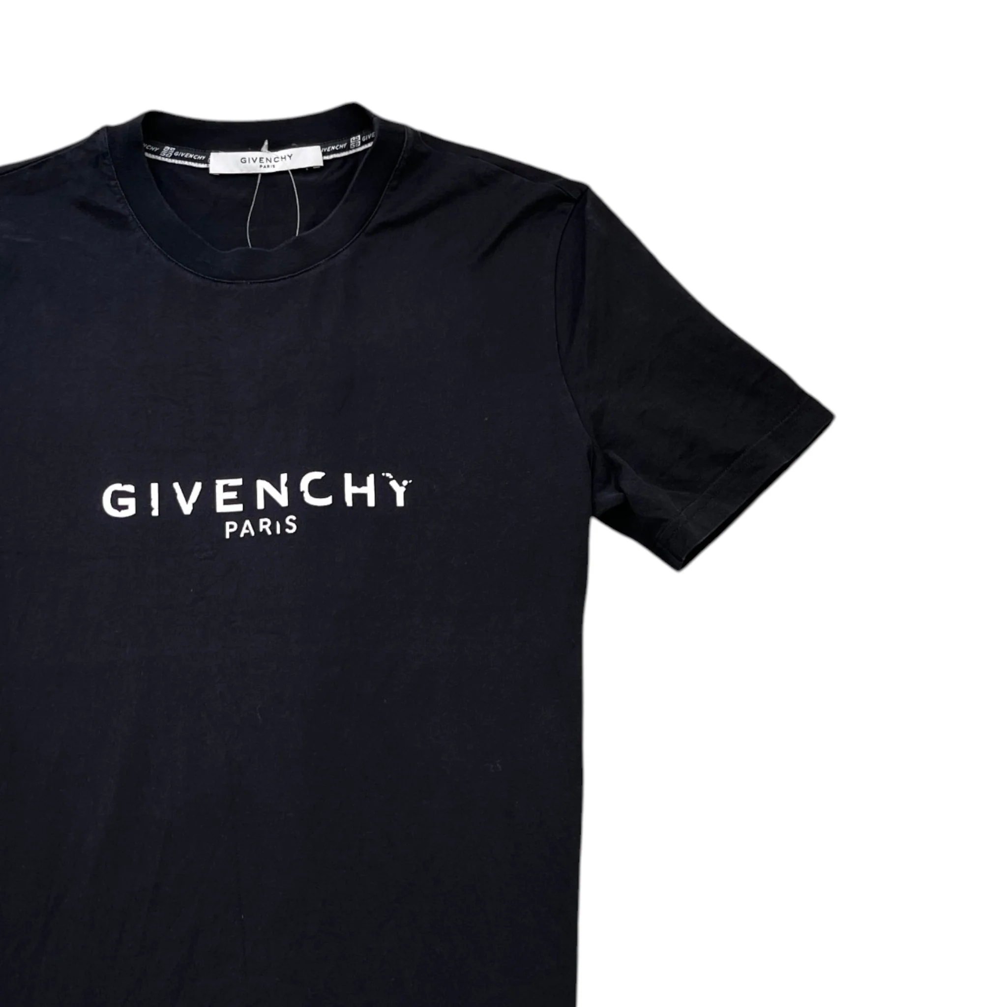 Men's Distressed Logo Print T-Shirt Black Size S - Image 3