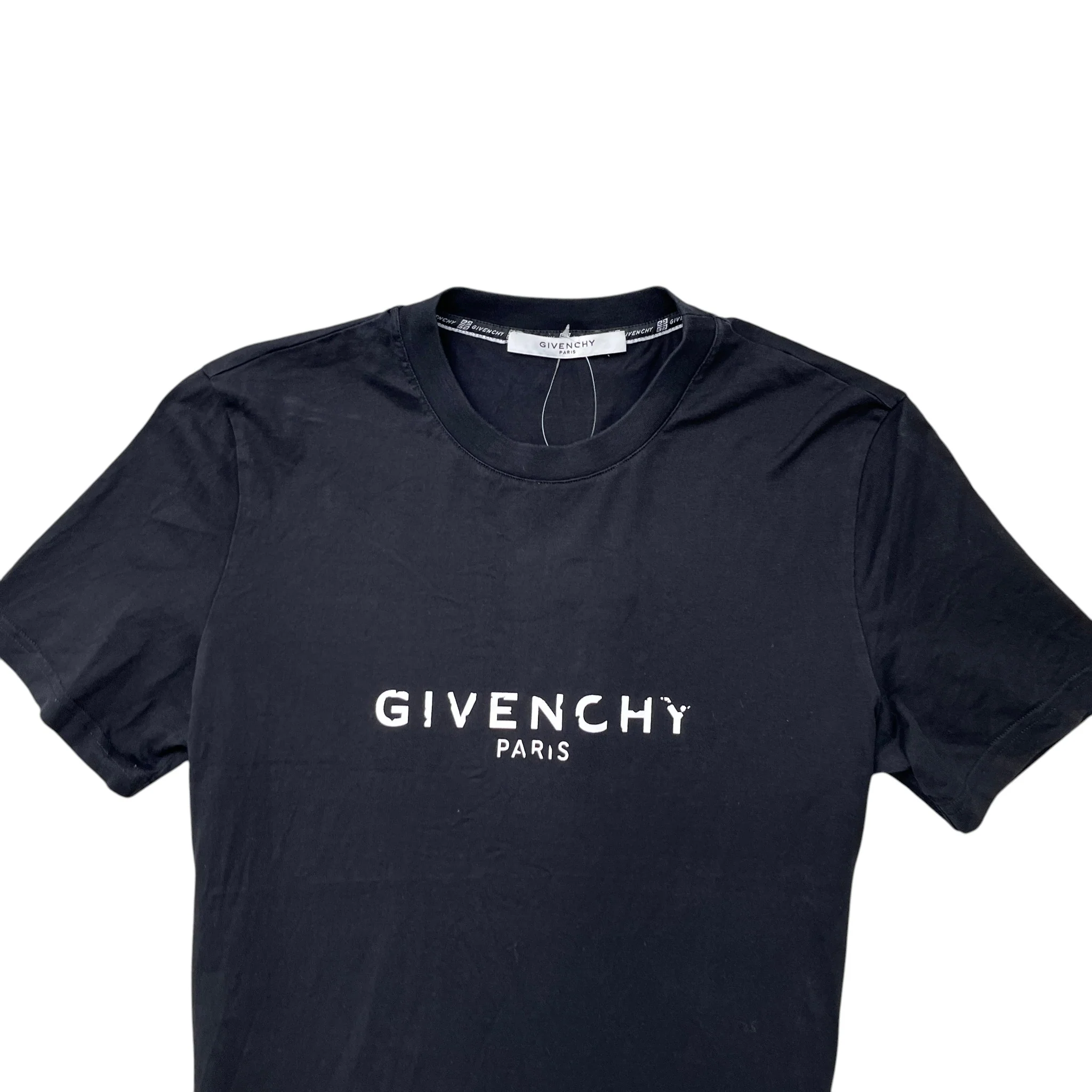 Men's Distressed Logo Print T-Shirt Black Size S - Image 5
