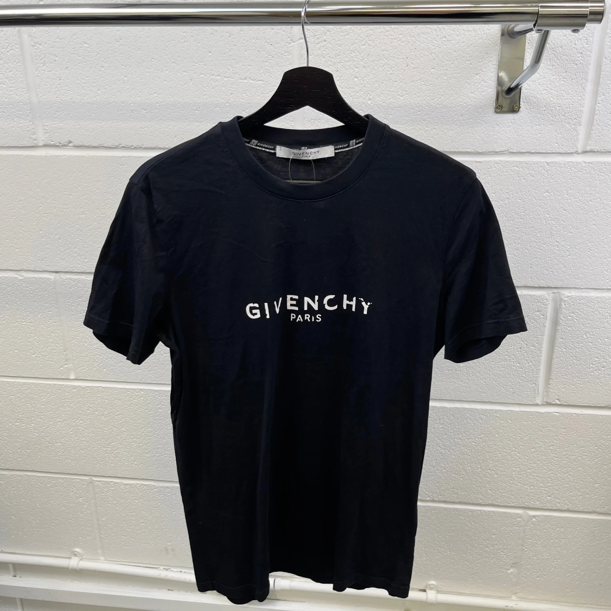 Men's Distressed Logo Print T-Shirt Black Size S - Image 8