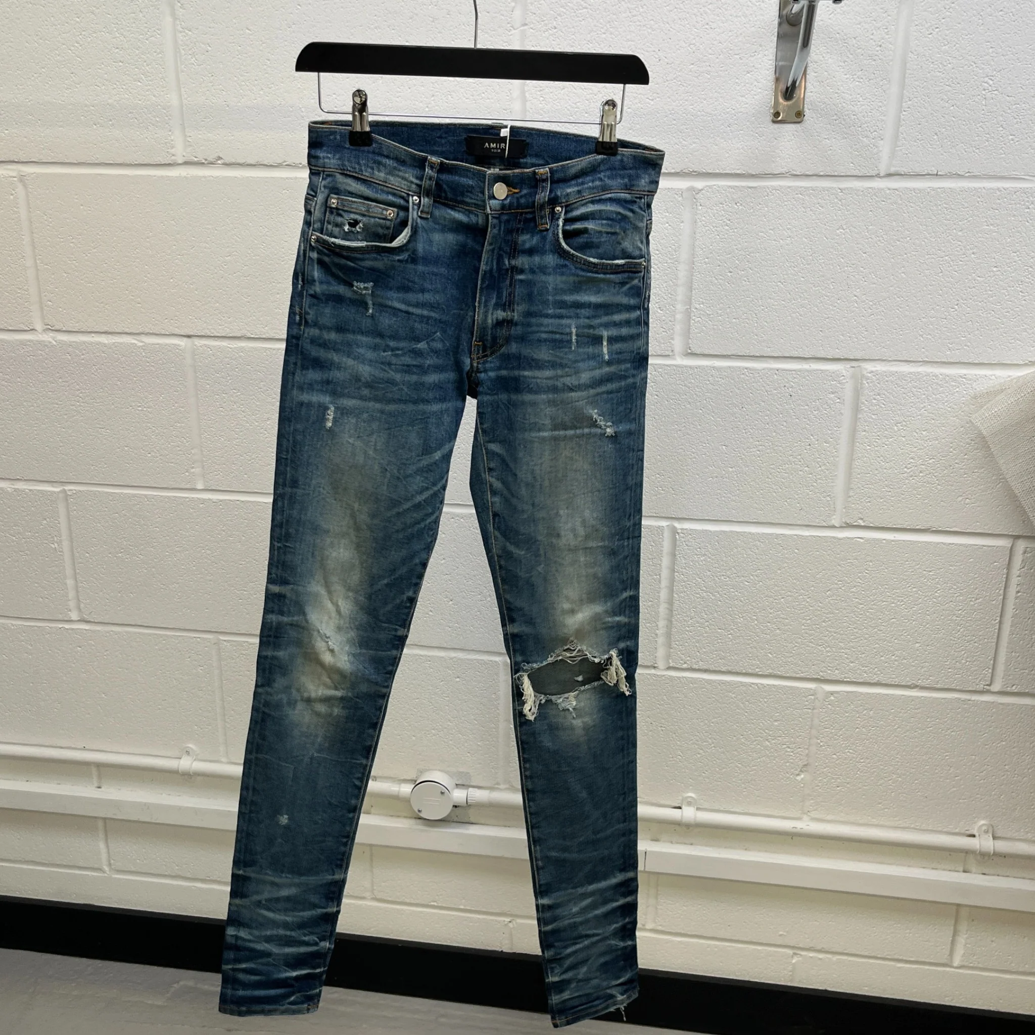 Men's Distressed Skinny Jeans Blue Size Waist 28" - Image 9