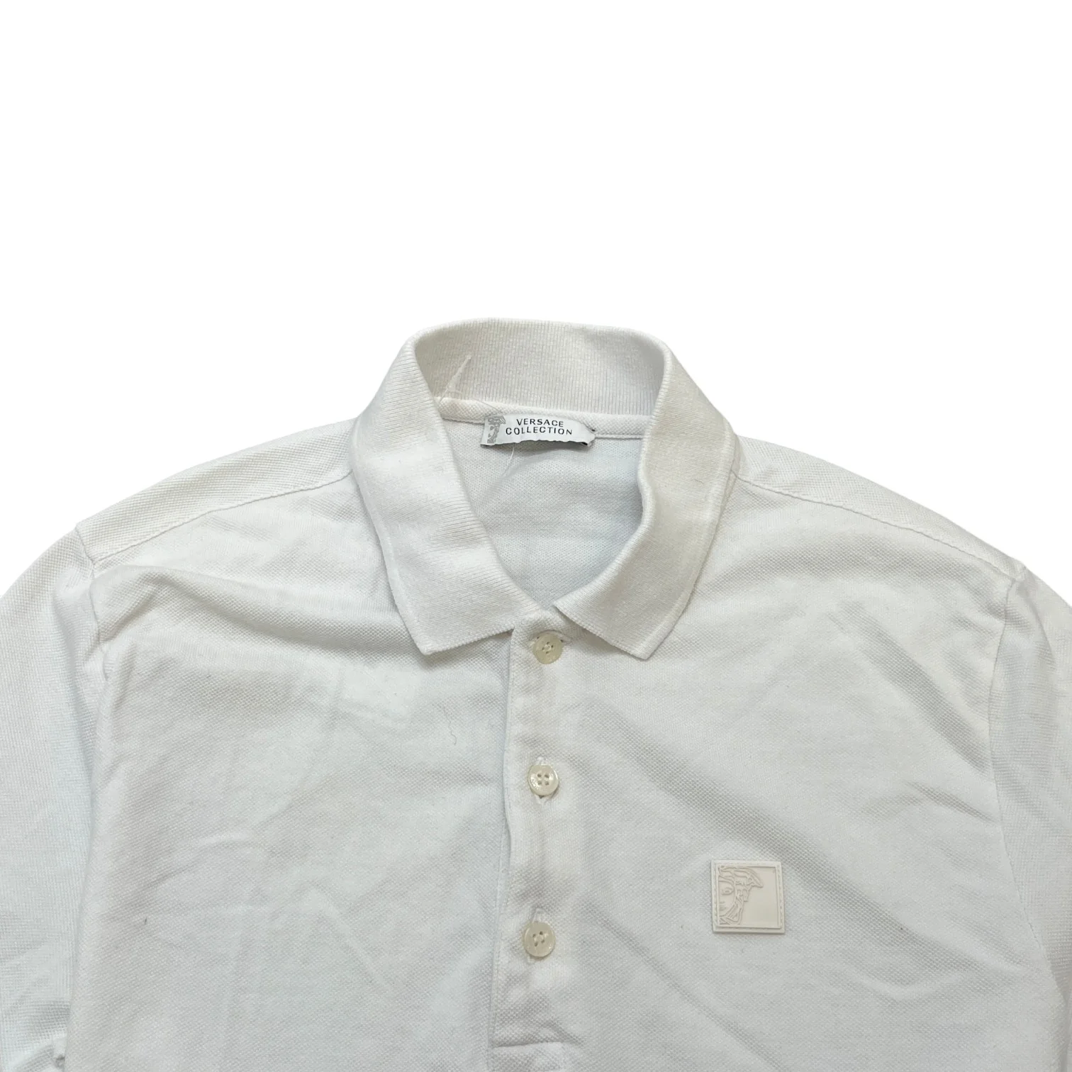 Men's Embossed Logo Polo Shirt White Size M - Image 5