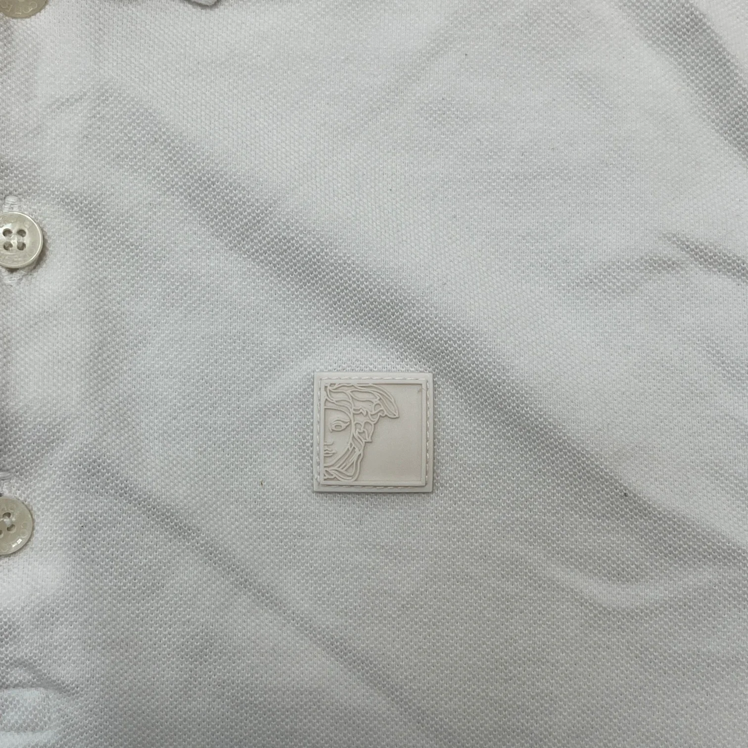 Men's Embossed Logo Polo Shirt White Size M - Image 7