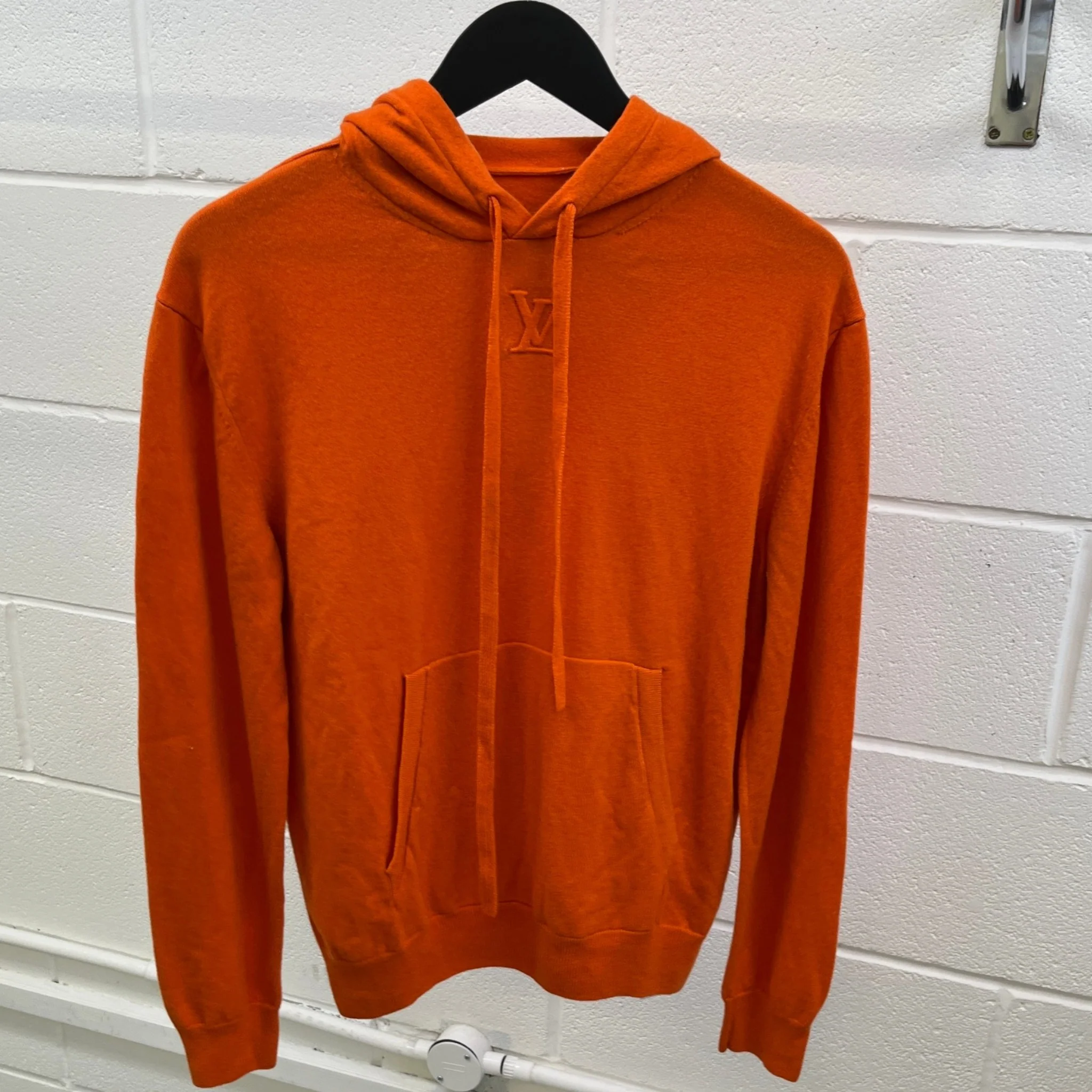 Men's Embossed Lv Hoodie Orange Size M - Image 9