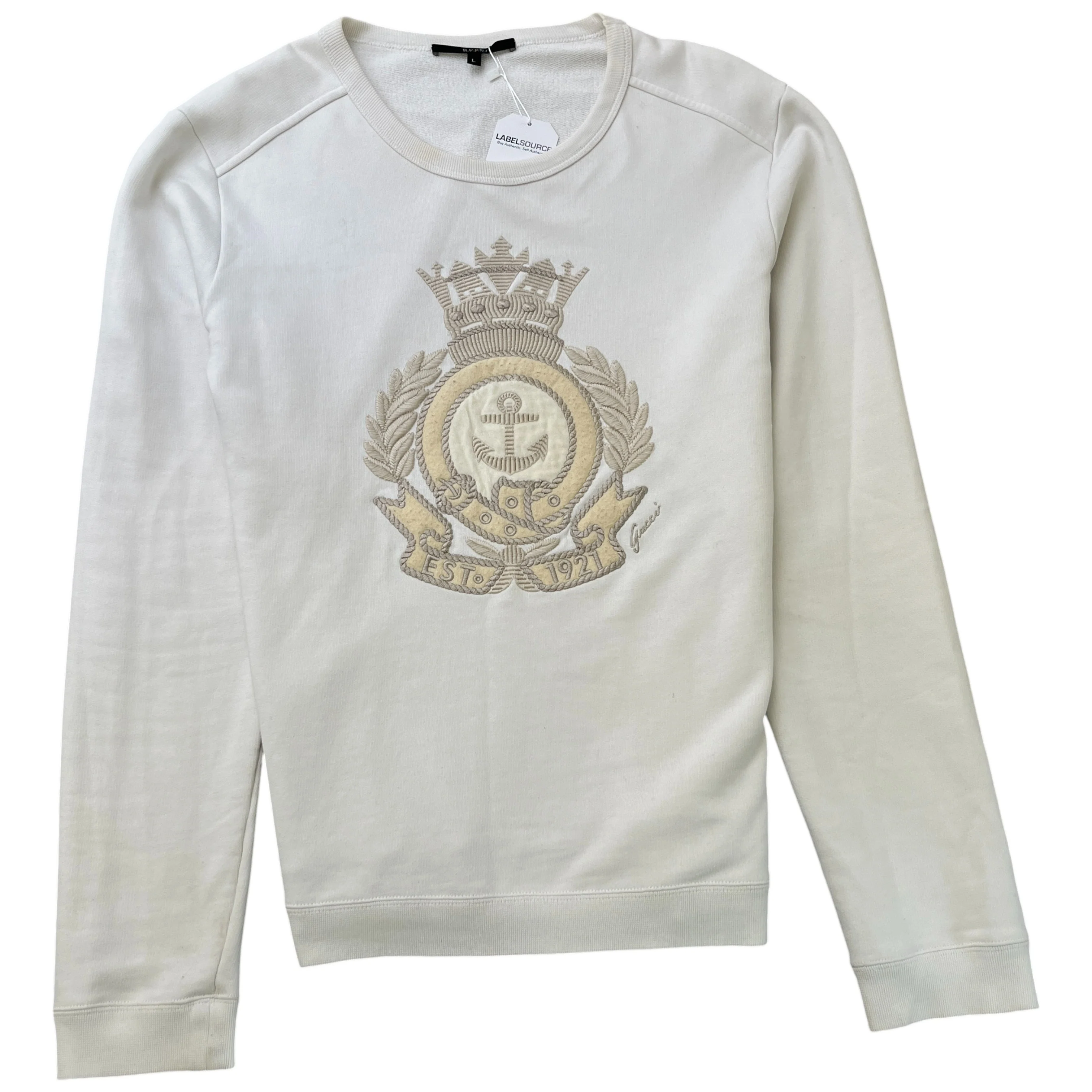 Men's Embroidered Anchor Long Sleeve T-Shirt White Size L
