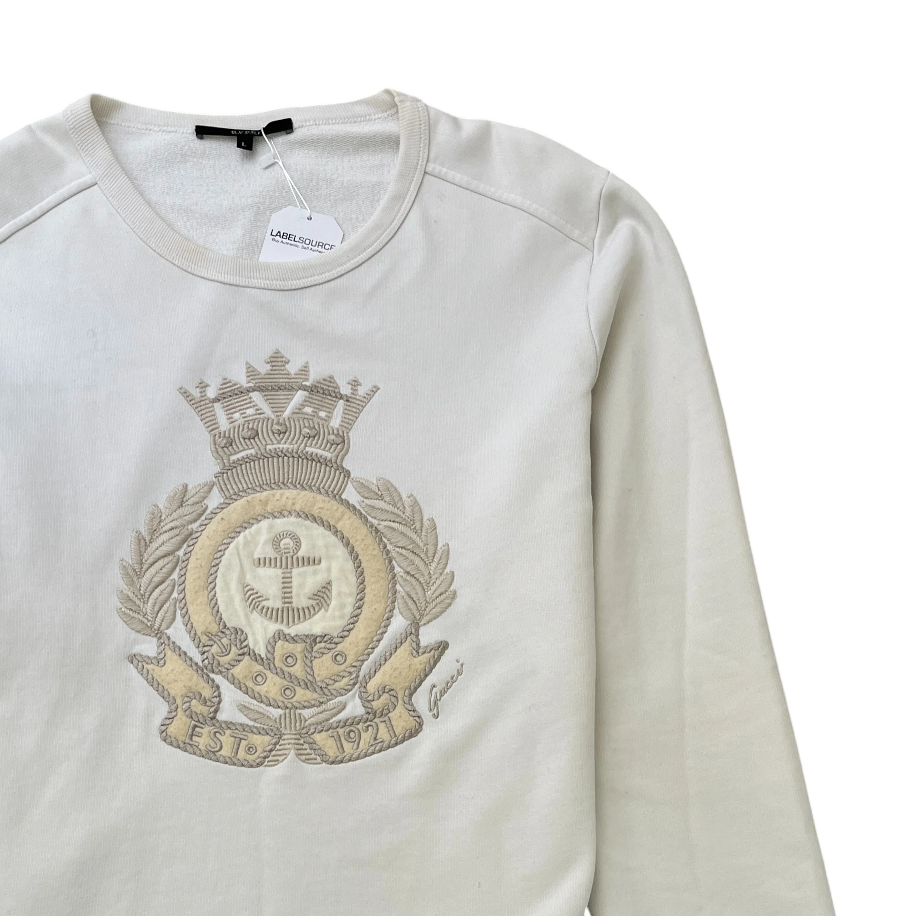 Men's Embroidered Anchor Long Sleeve T-Shirt White Size L - Image 3