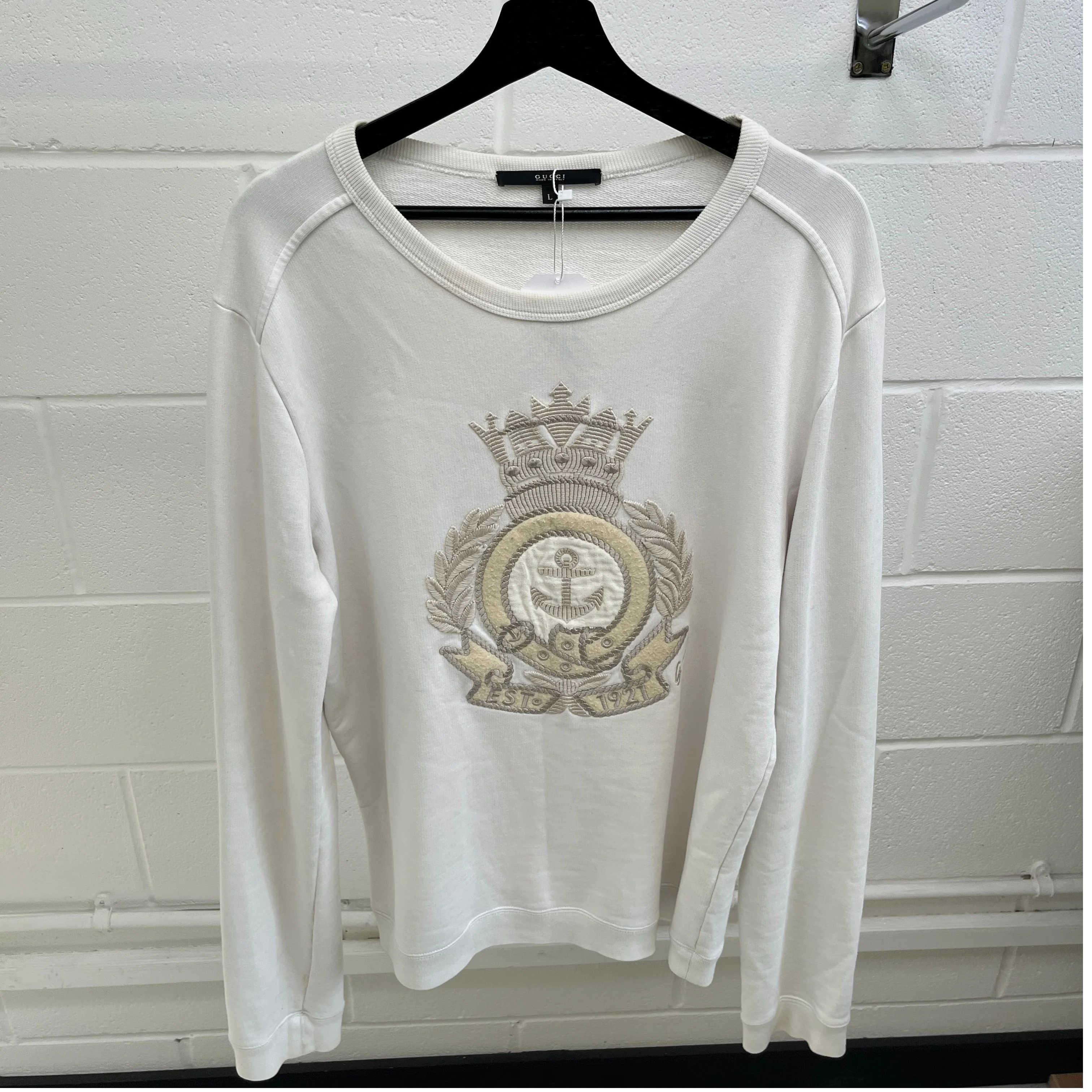 Men's Embroidered Anchor Long Sleeve T-Shirt White Size L - Image 8