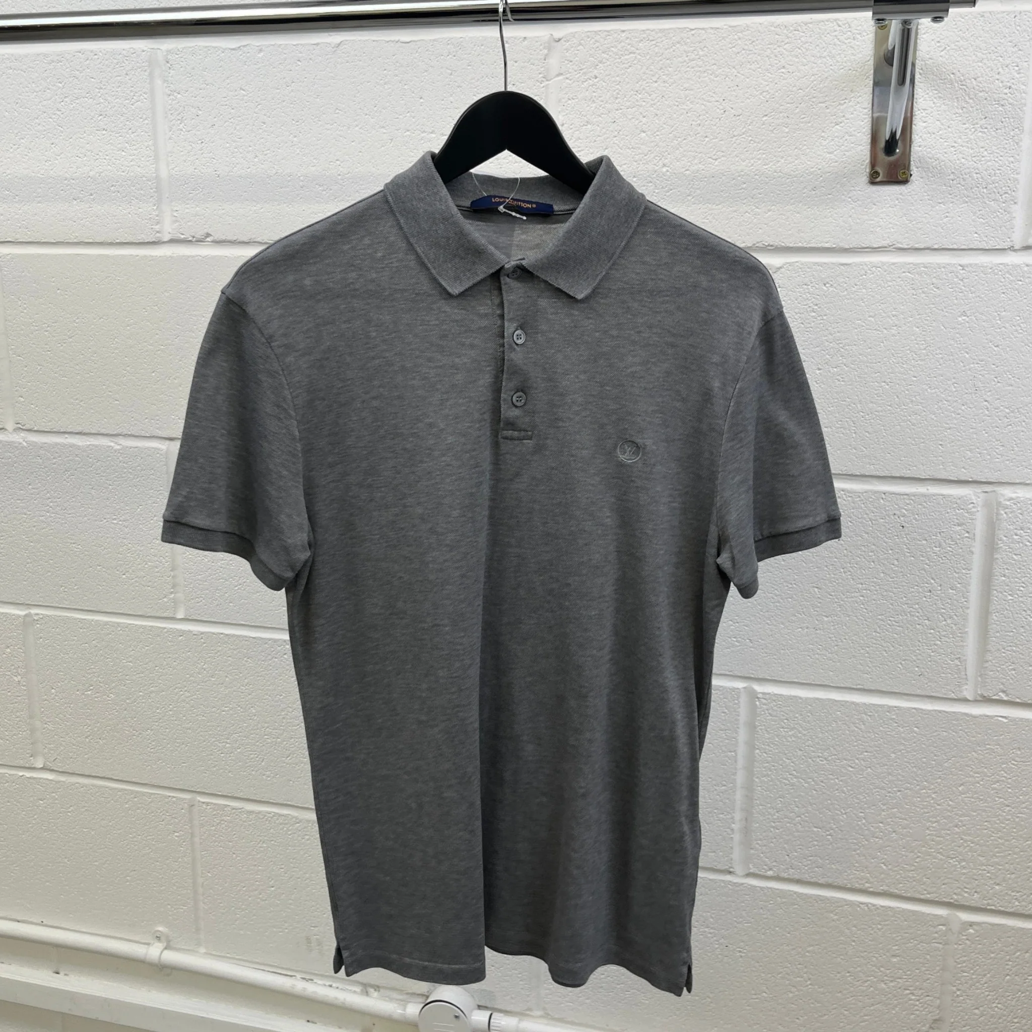 Men's Embroidered Circle Logo Polo Shirt Grey Size S - Image 8