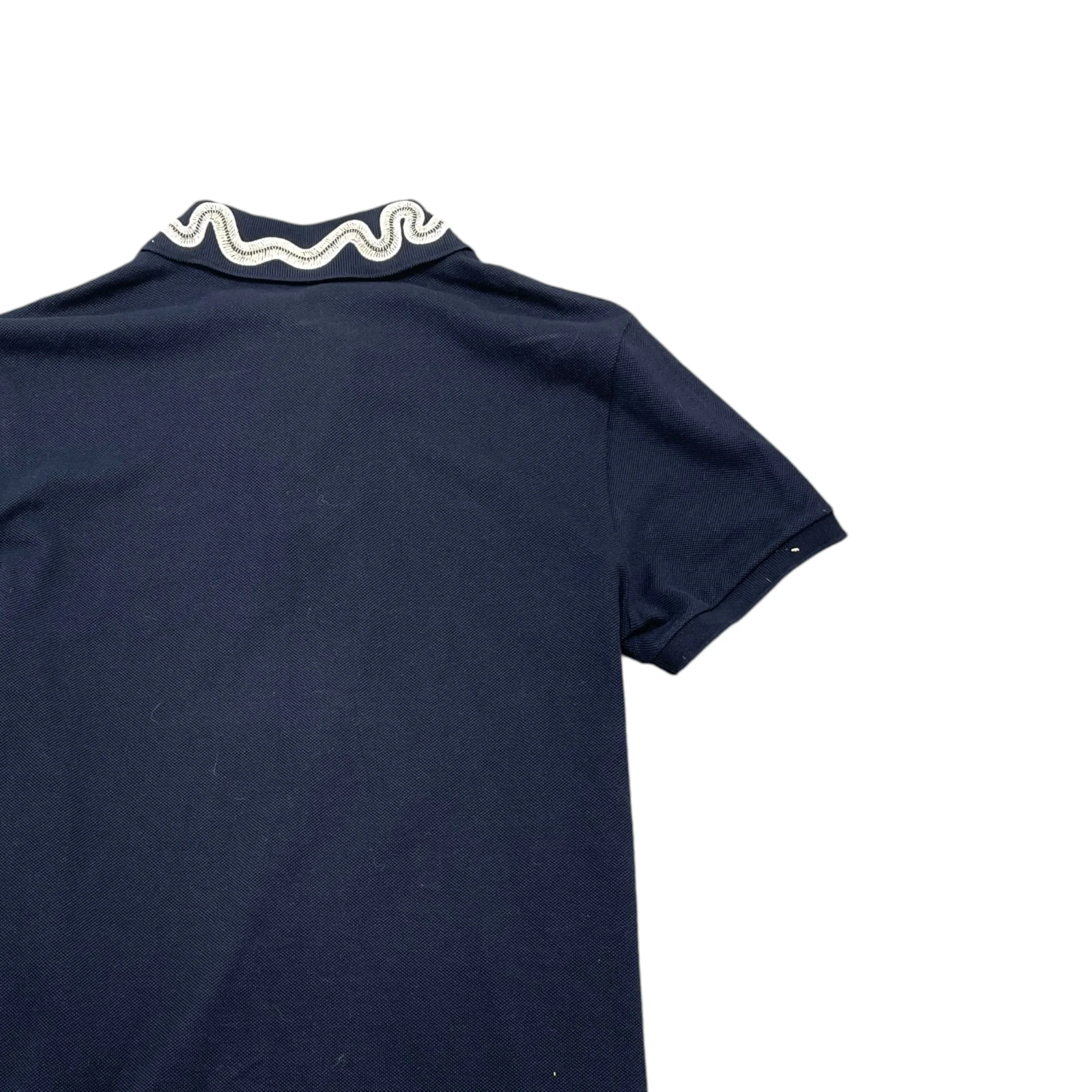 Men's Embroidered Collar Polo Shirt Navy Size M - Image 4