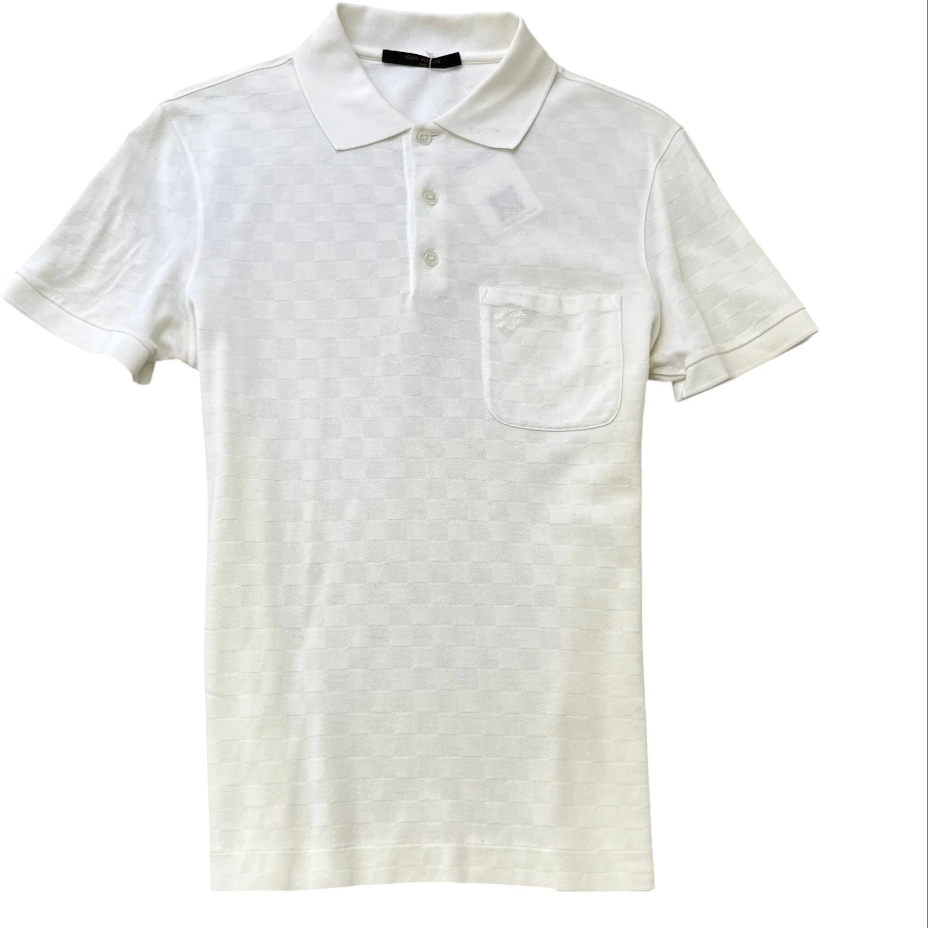 Men's Embroidered Damier Logo Polo Shirt White Size S
