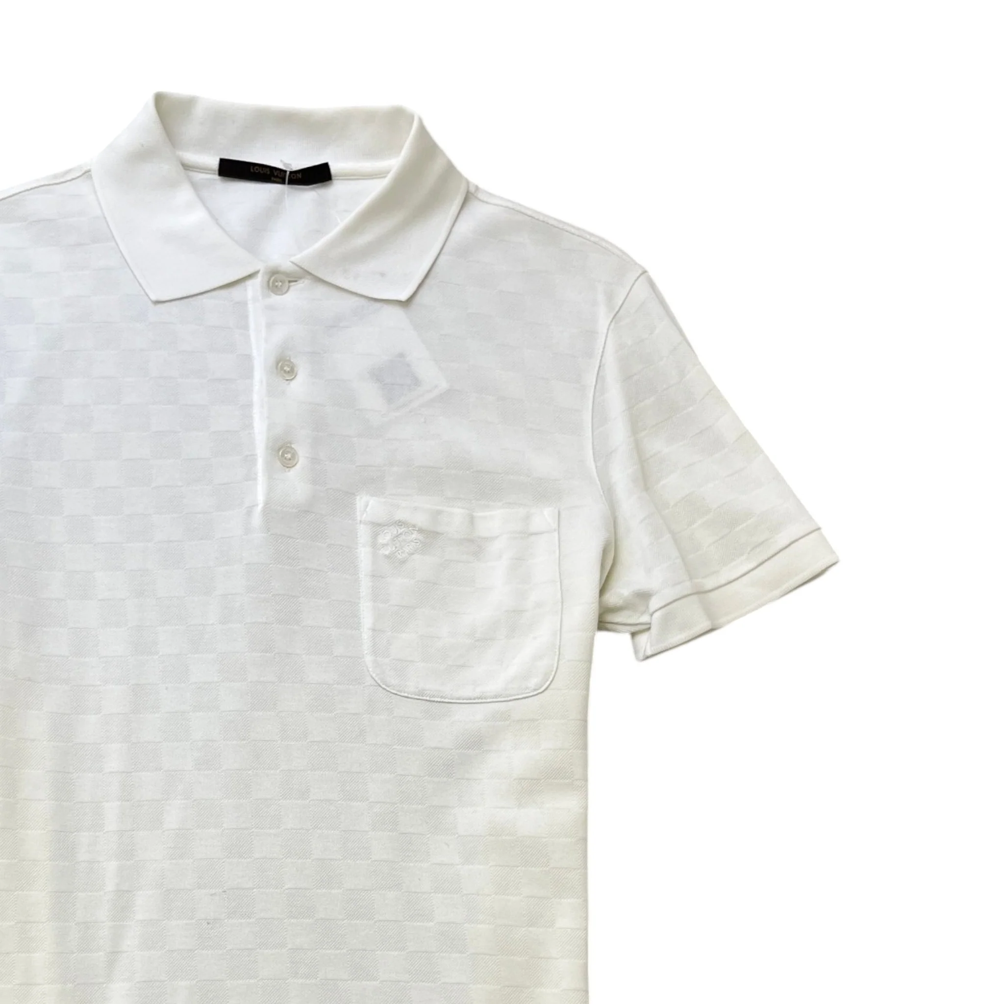 Men's Embroidered Damier Logo Polo Shirt White Size S - Image 3